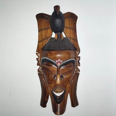 Large Vintage 2 ft Tall African Hand Carved Wood Wall Mask