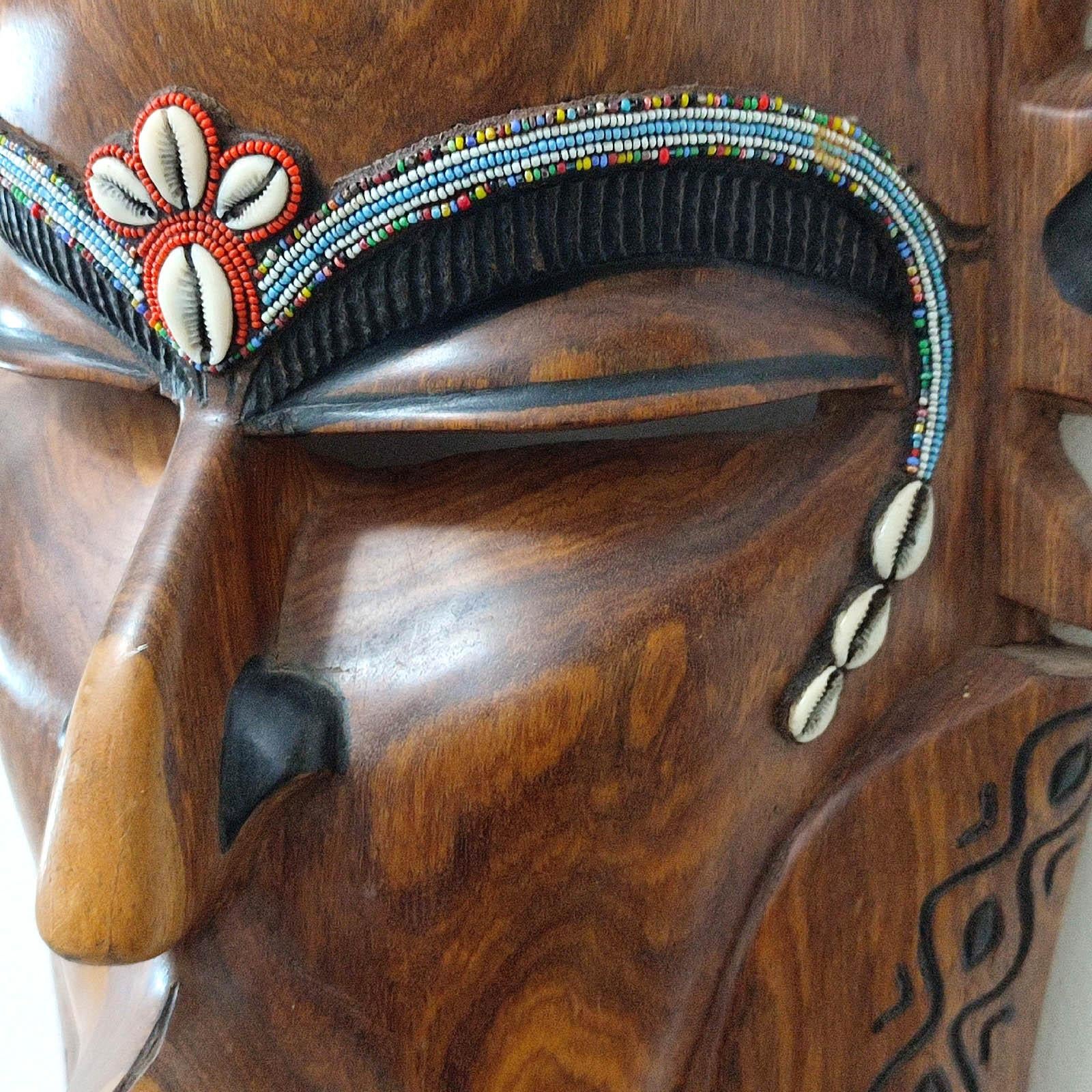 Large Vintage 2 ft Tall African Hand Carved Wood Wall Tribal Mask For Sale 2