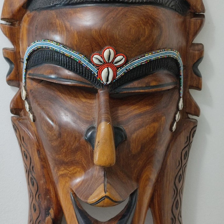 Large Vintage 2 ft Tall African Hand Carved Wood Wall Tribal Mask For