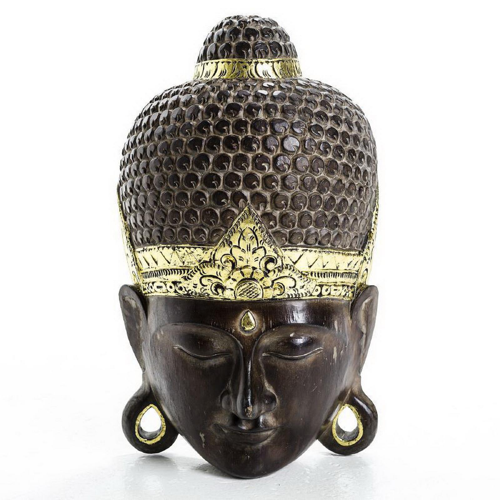 Große handgeschnitzte Buddha-Wandmaske aus Holz, Vintage im Angebot 3