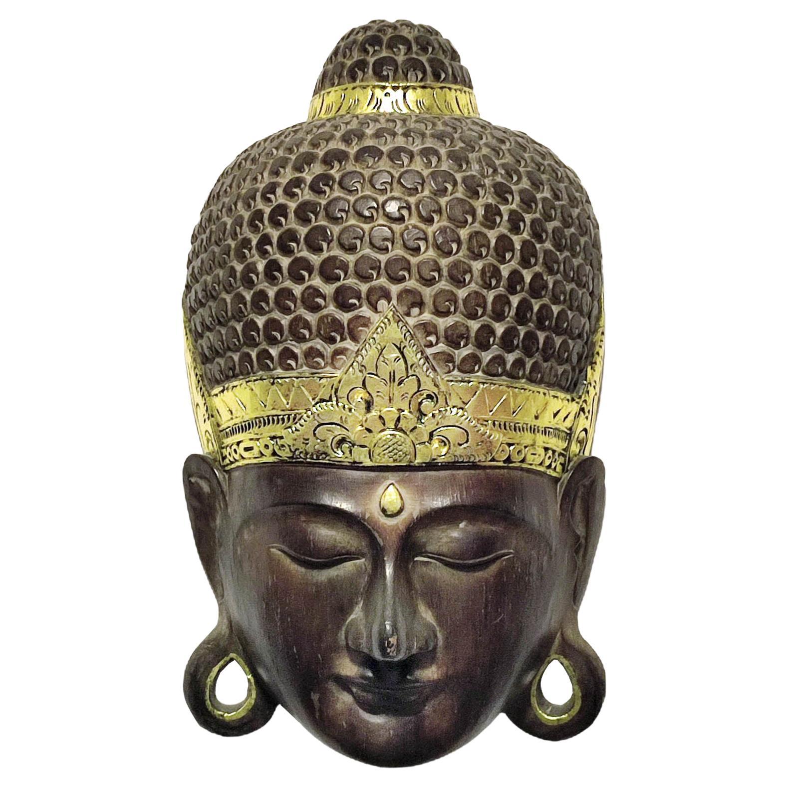 Große handgeschnitzte Buddha-Wandmaske aus Holz, Vintage im Angebot