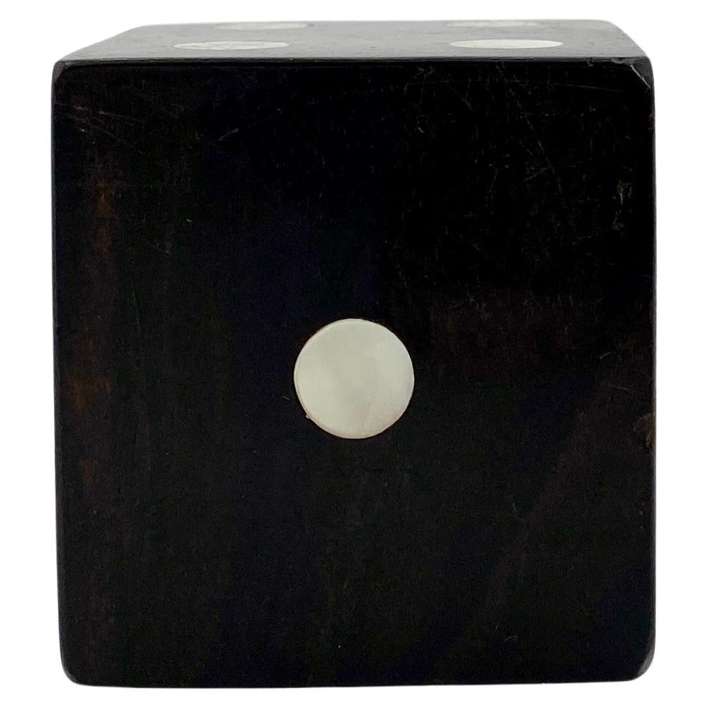 Large Danish Paperweight Die in Rosewood and Mother-of-Pearl, Mid-Century Modern. Measures: 2 Inch.