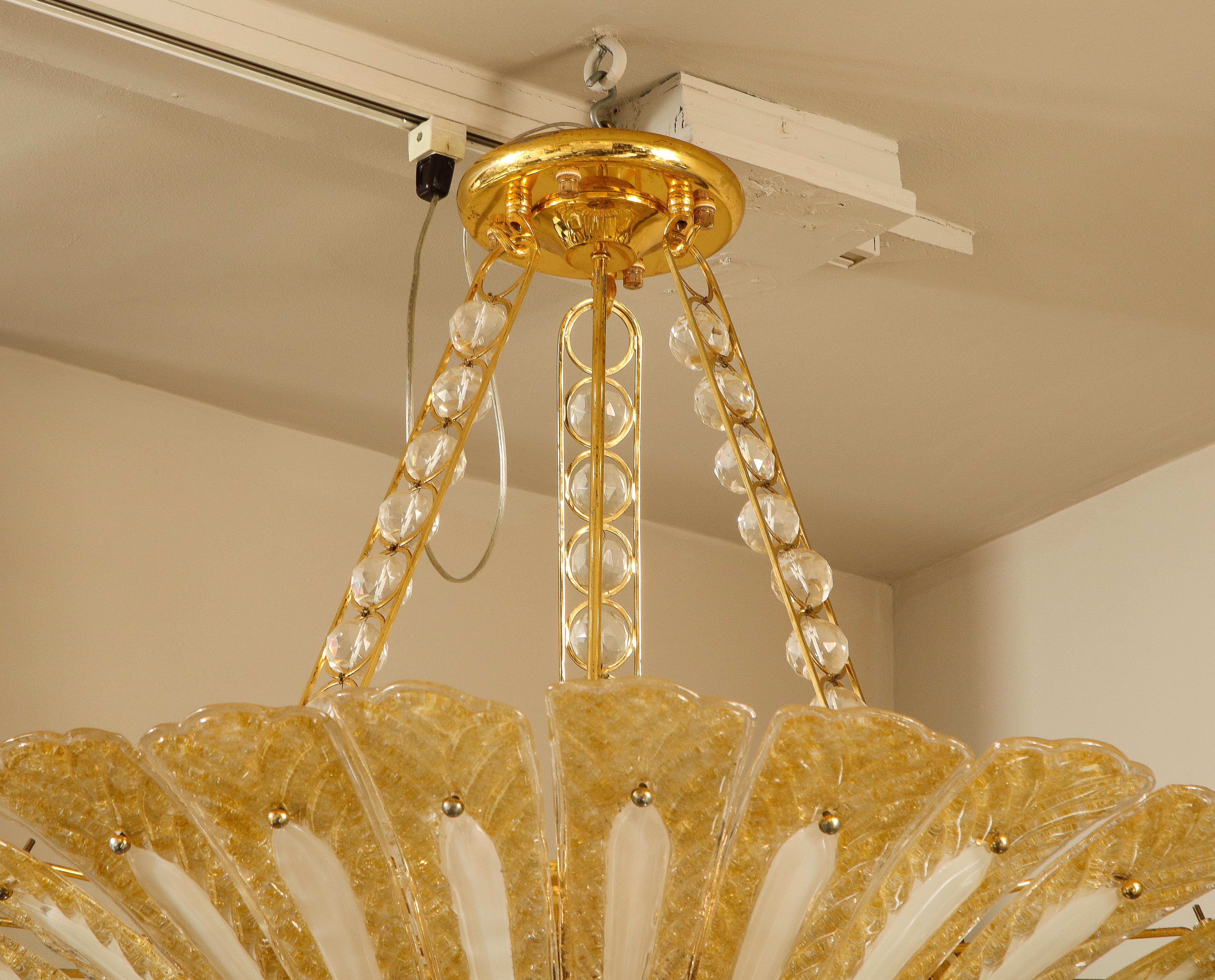 Italian Large Vintage 24-Karat Gold-Flecked Murano Glass Palm Tree Chandelier