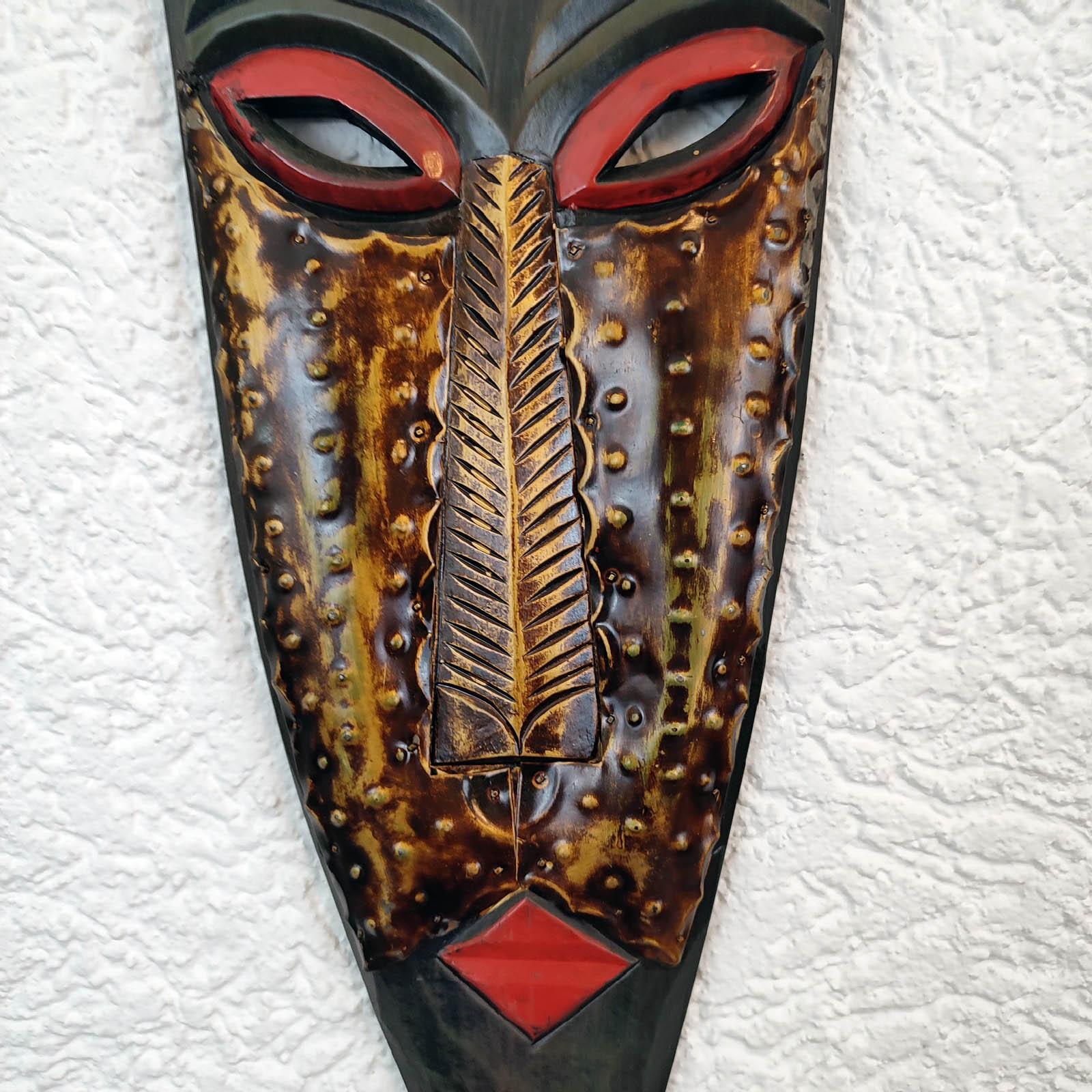 Large Vintage 2, 6 Ft Tall African Tribal Hand Carved Wood Wall Masks 7