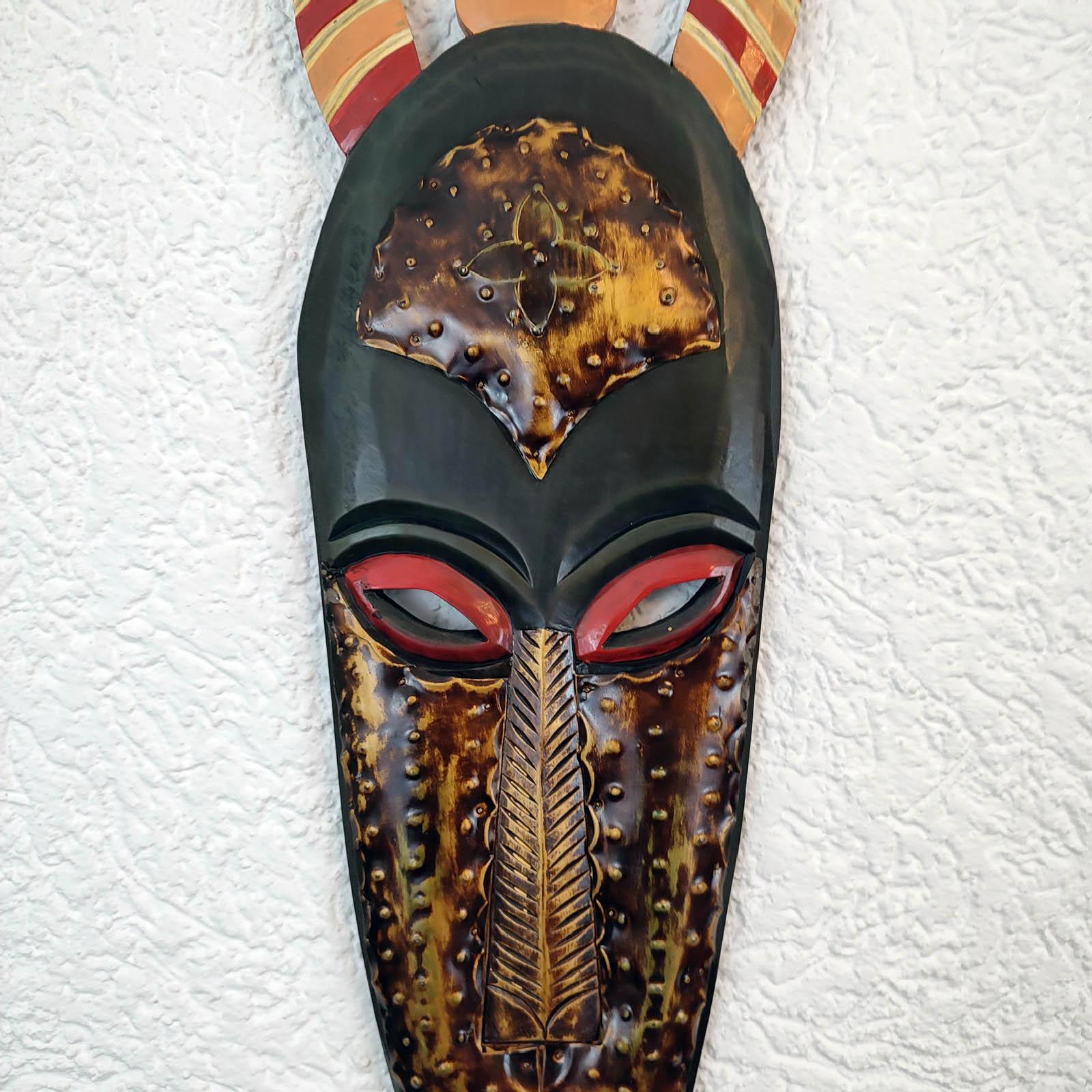 Large Vintage 2, 6 Ft Tall African Tribal Hand Carved Wood Wall Masks 9