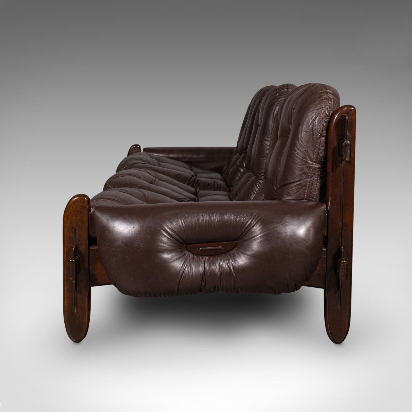 Large Vintage 3 Seat Sofa, Brazilian, Leather, Settee, Jean Gillon, Probel, 1970 In Good Condition In Hele, Devon, GB
