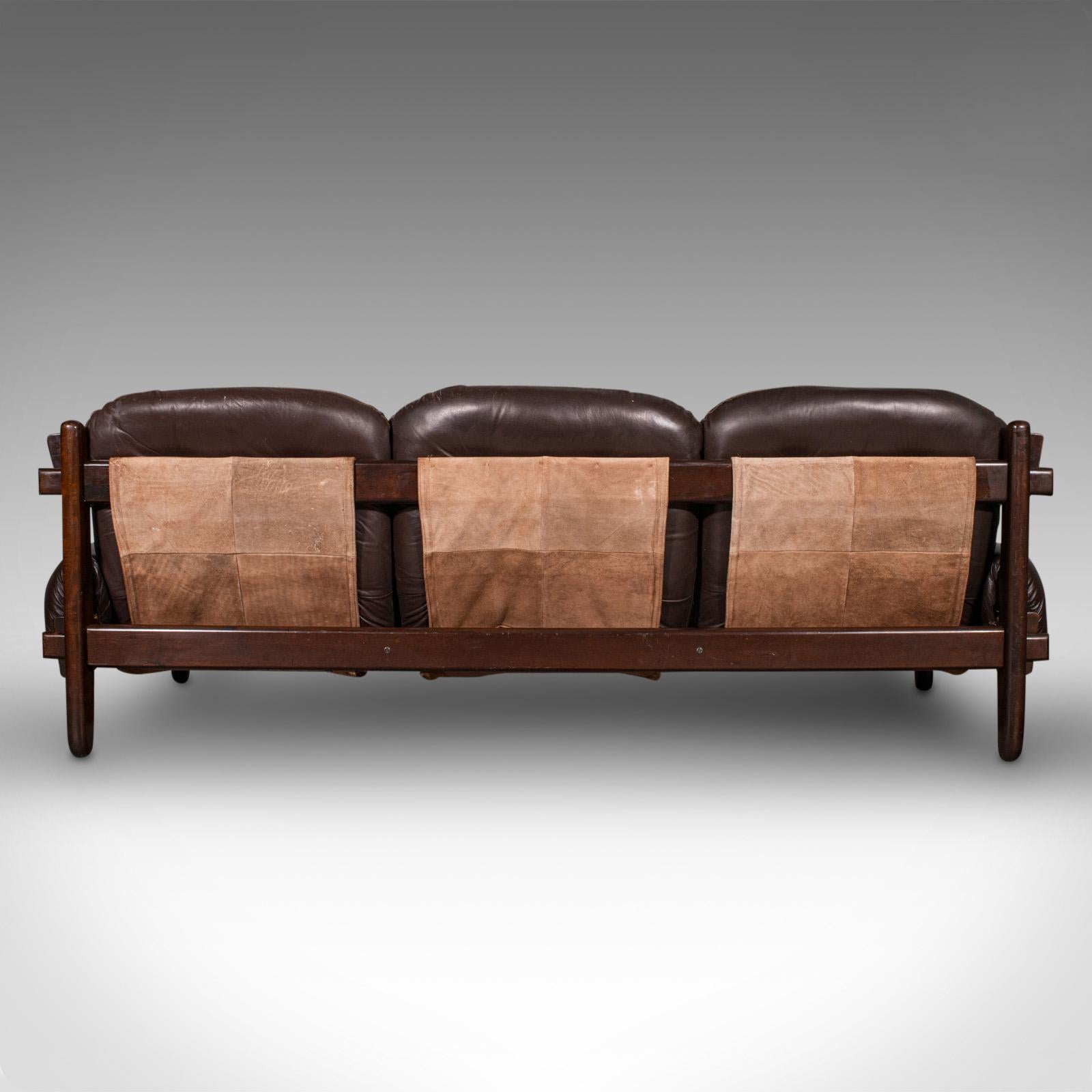 20th Century Large Vintage 3 Seat Sofa, Brazilian, Leather, Settee, Jean Gillon, Probel, 1970