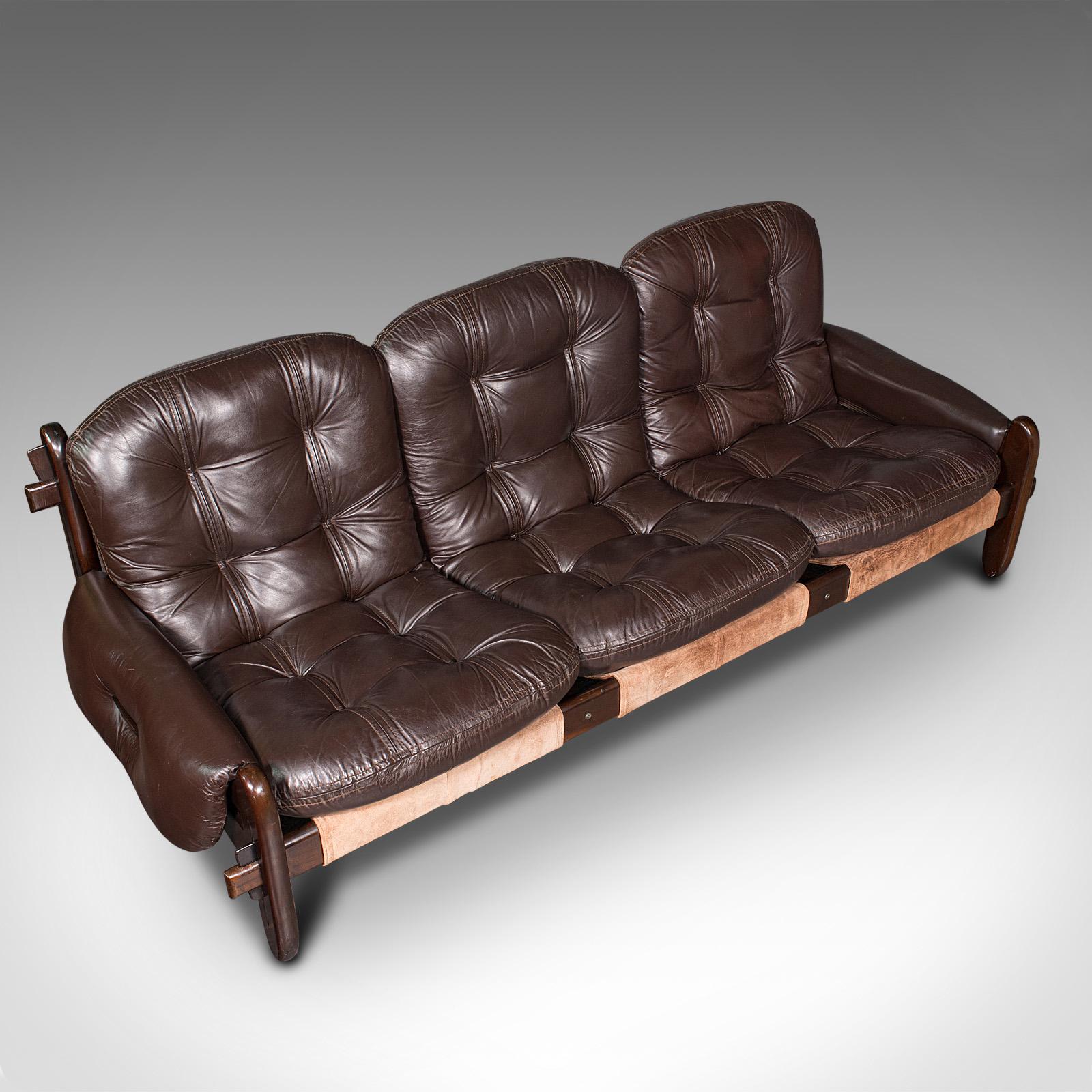 Large Vintage 3 Seat Sofa, Brazilian, Leather, Settee, Jean Gillon, Probel, 1970 1