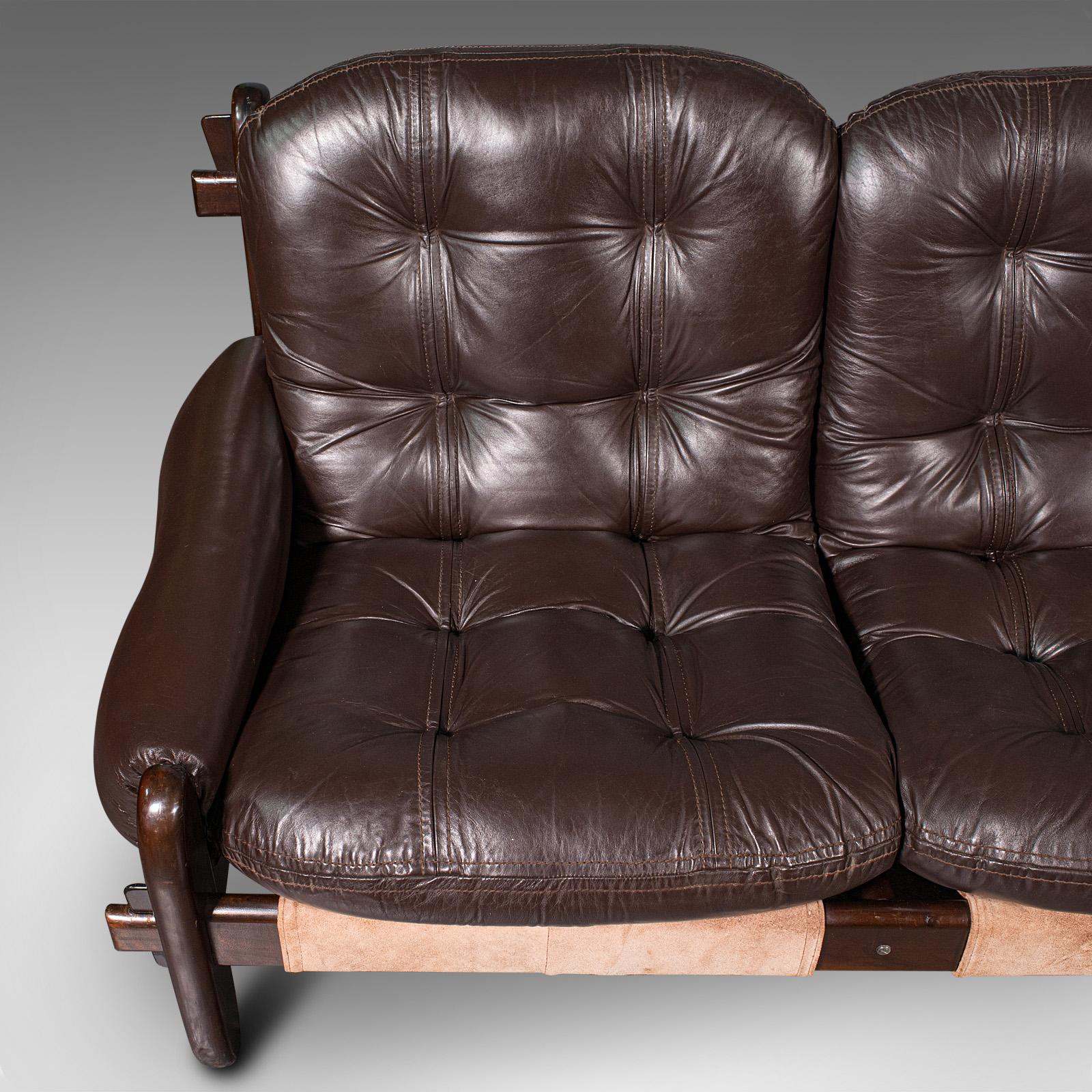 Large Vintage 3 Seat Sofa, Brazilian, Leather, Settee, Jean Gillon, Probel, 1970 2