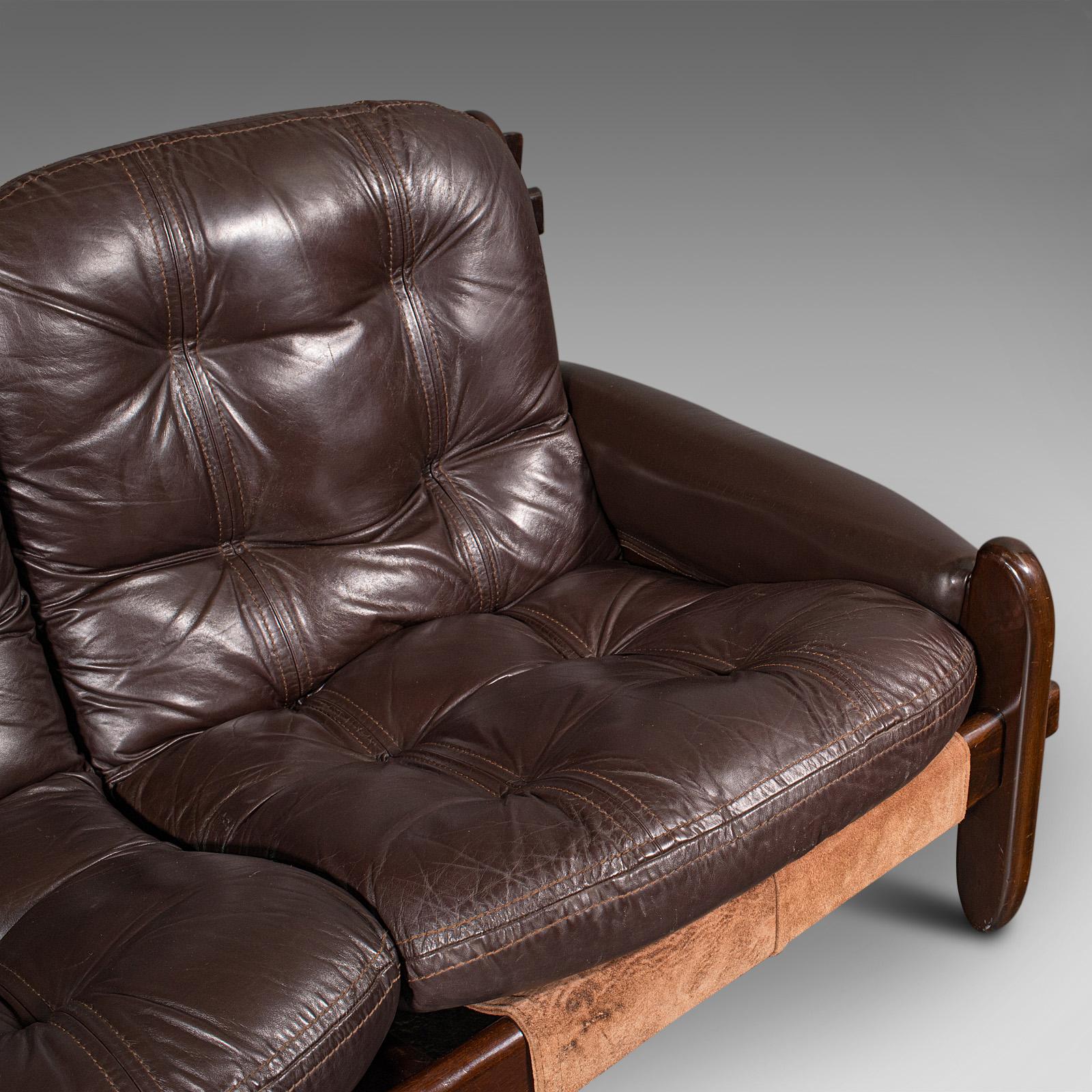 Large Vintage 3 Seat Sofa, Brazilian, Leather, Settee, Jean Gillon, Probel, 1970 3