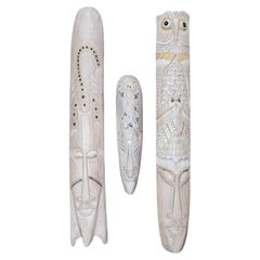 Large Vintage 3.3 Feet Tall African Hand Carved Wood Wall Masks, Set of Three