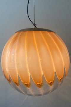 Large Vintage 70s Italian Murano Pendant orange yellow Ceiling Lamp Glass