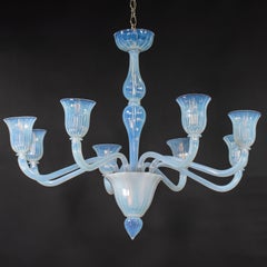 Large Vintage 8 Arm Opaline Murano Glass Chandelier in the Manner of Barovier