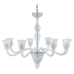 Large Vintage 8 Arm Opaline Murano Glass Chandelier in the Manner of Barovier