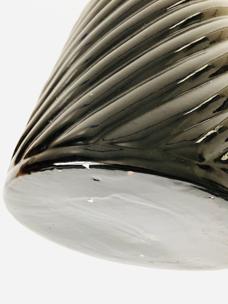 Large Vintage 80s Modern Black Ceramic Swirl Vase For Sale at 1stDibs