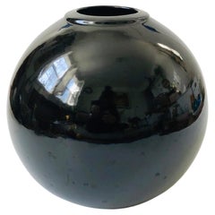 Large Vintage 80s Modern Black Sphere Vase
