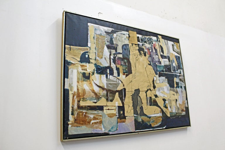 Large Vintage Abstract Collage Art On Canvas By Spizzirri For Sale