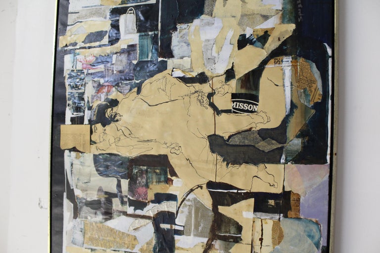 Large Vintage Abstract Collage Art On Canvas By Spizzirri For Sale
