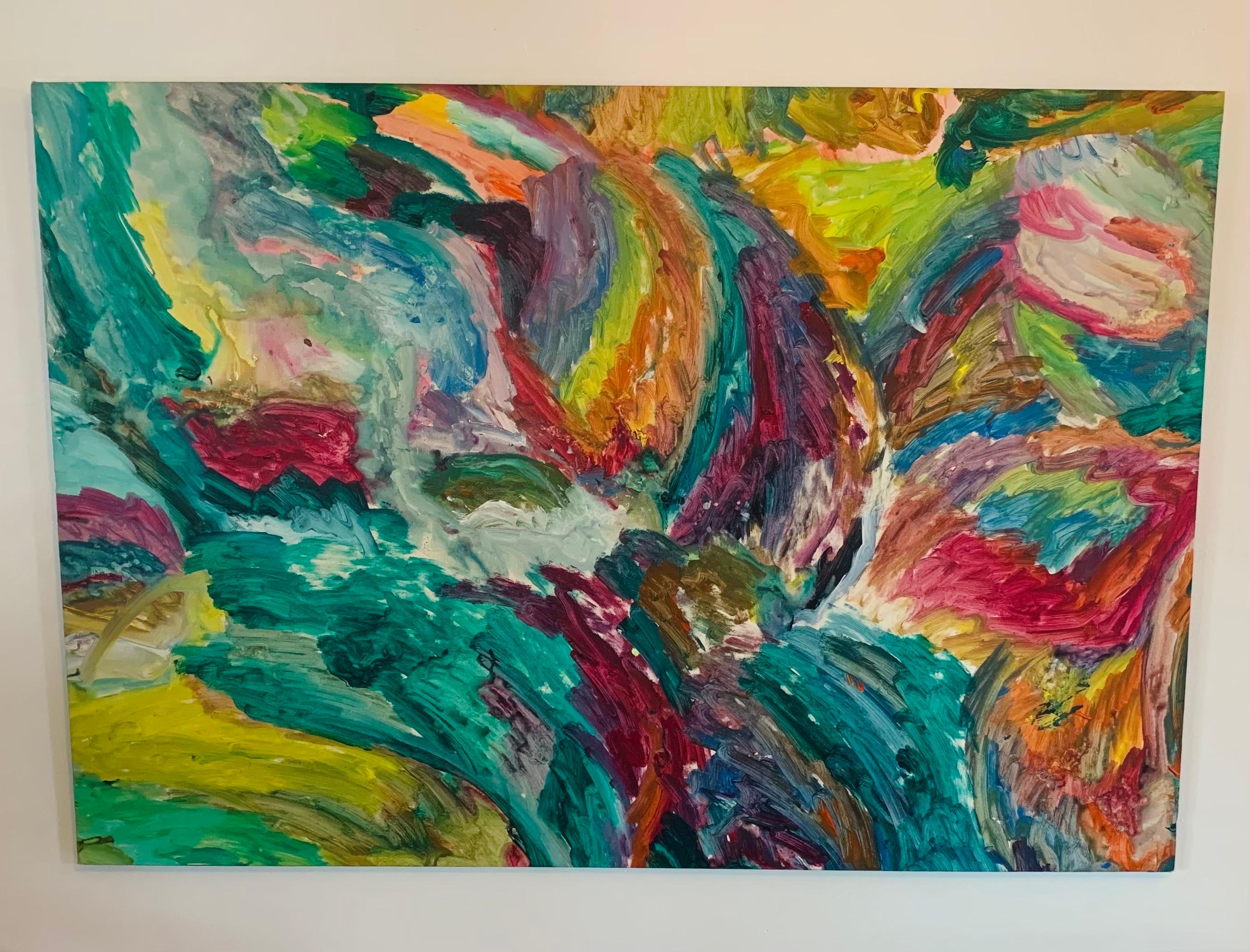Hand-Painted Large Vintage Abstract Expressionist Painting, ca. 1960s, American 44 x 64 For Sale