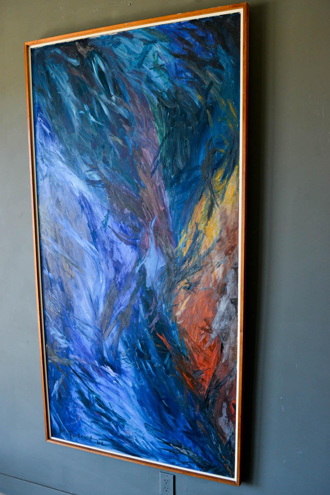 American Large Vintage Abstract Painting by N. Jobst, 1961
