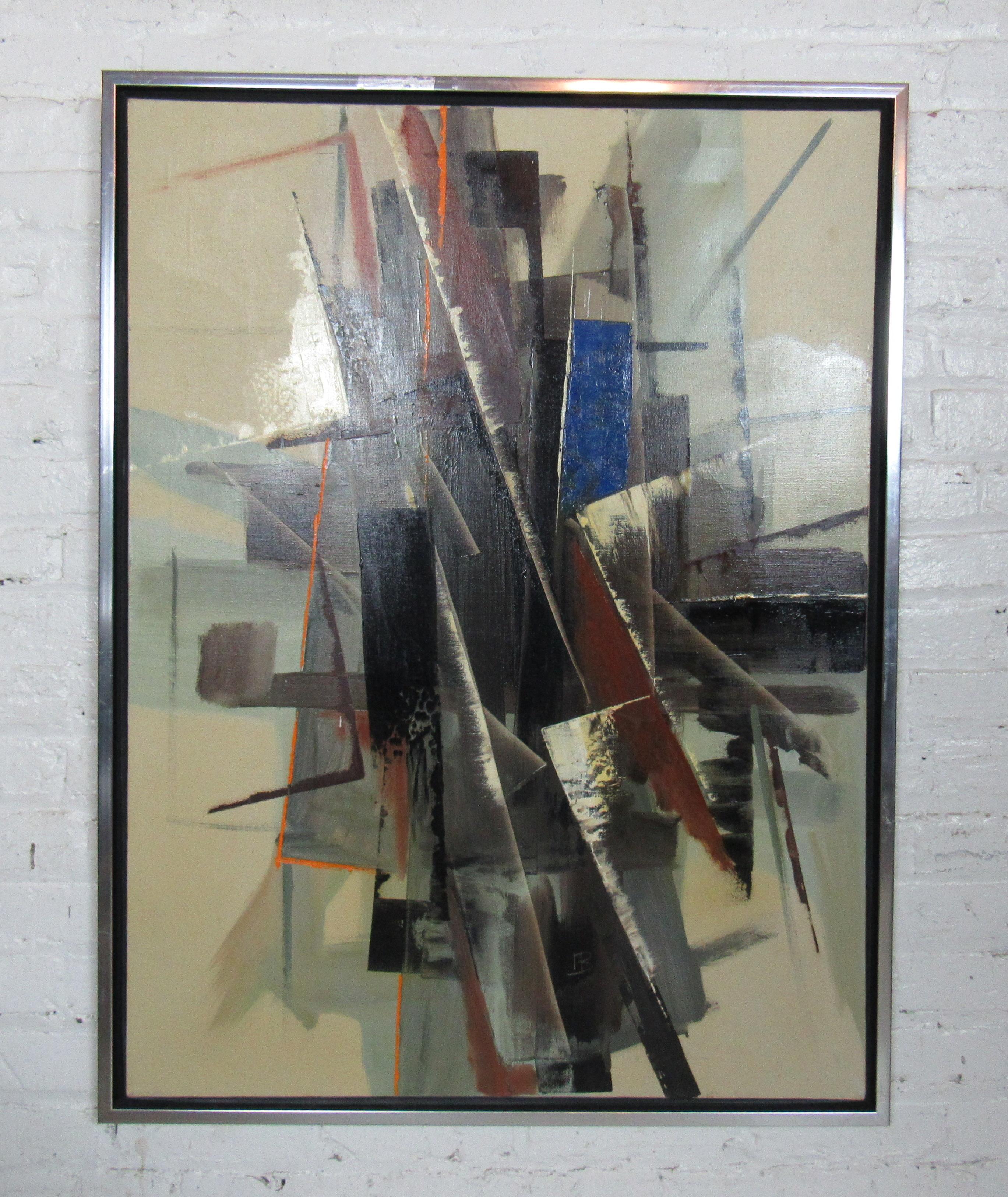 Large abstract painting on canvas featured in a wood frame.

(Please confirm item location - NY or NJ - with dealer).
