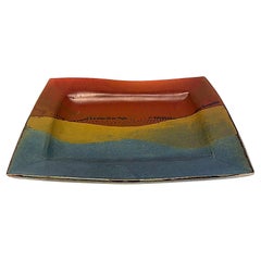 Large Vintage Abstract Studio Pottery Catchall Footed Tray,  Labeled