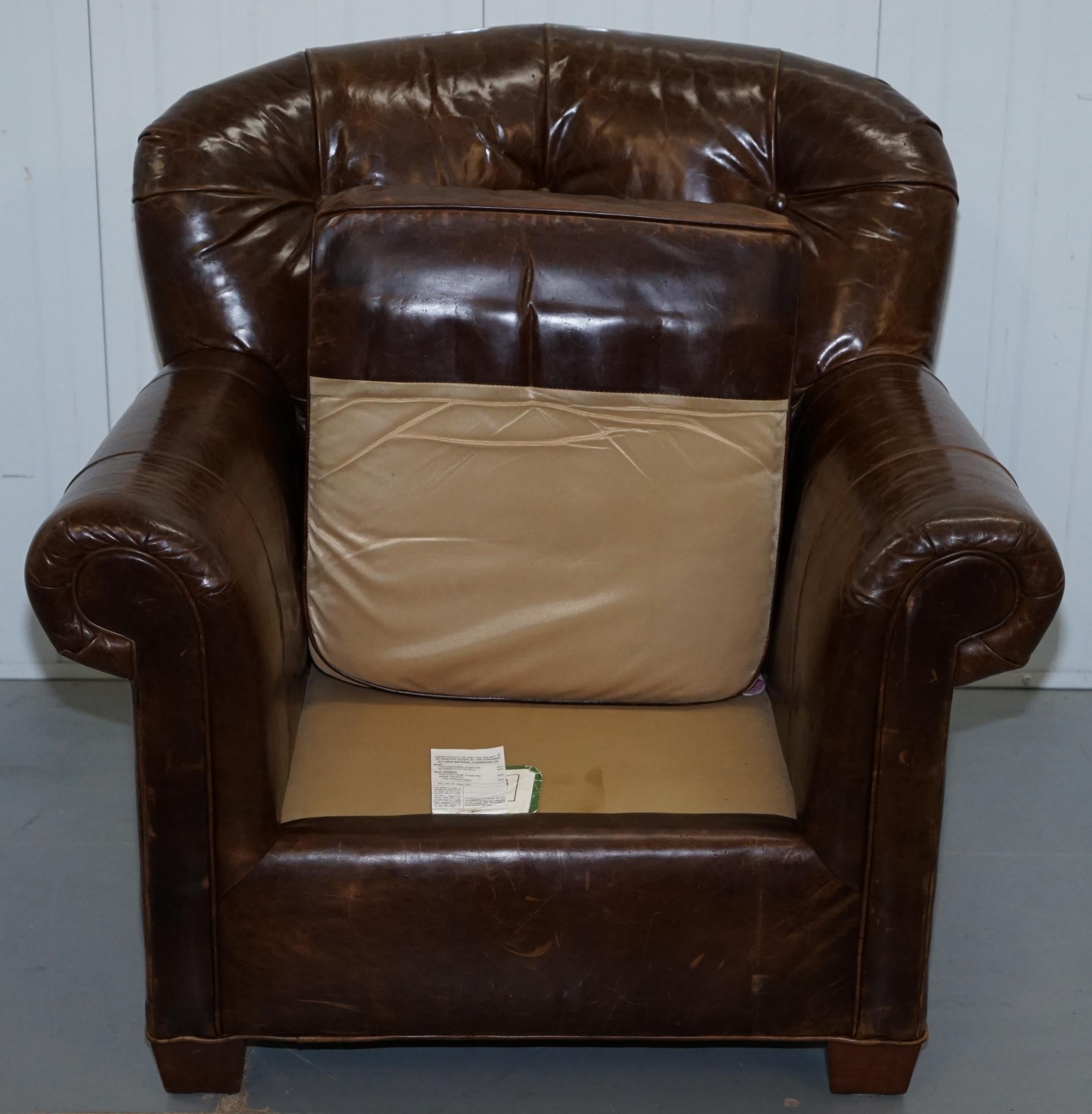 Large Vintage Aged Brown Leather Ralph Lauren Club Armchair Heritage Upholstery 7