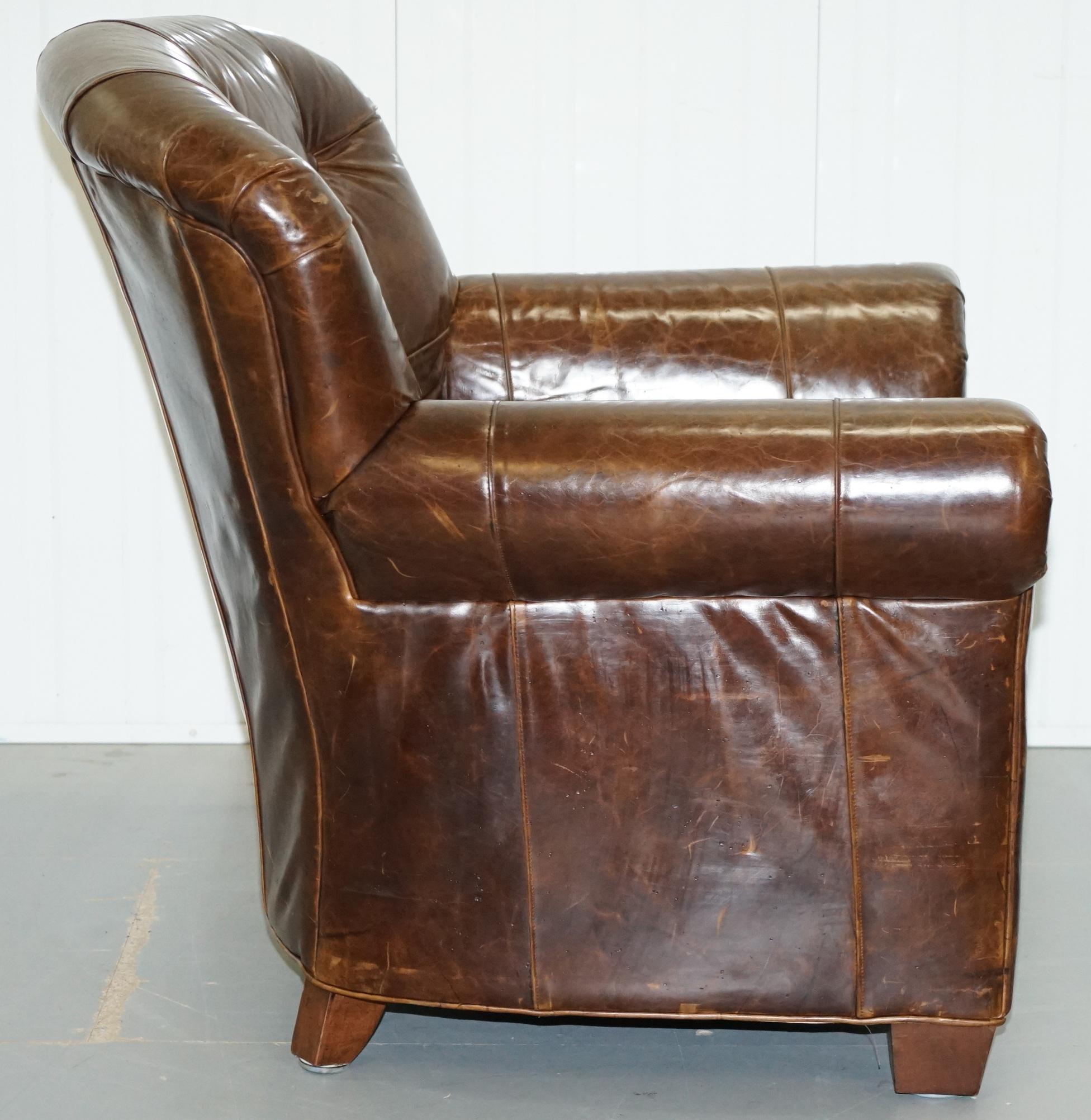 Large Vintage Aged Brown Leather Ralph Lauren Club Armchair Heritage Upholstery 9