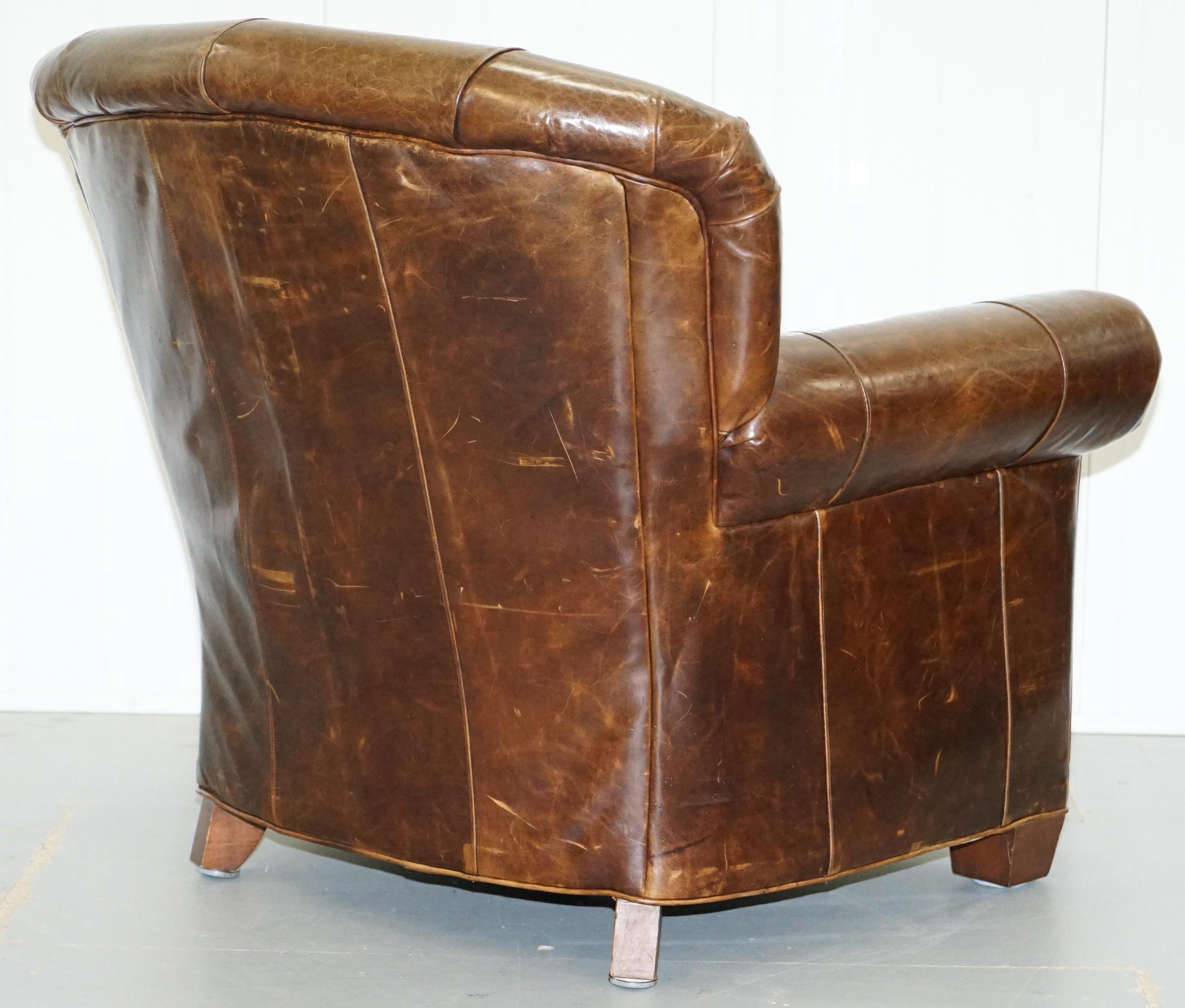 Large Vintage Aged Brown Leather Ralph Lauren Club Armchair Heritage Upholstery 10