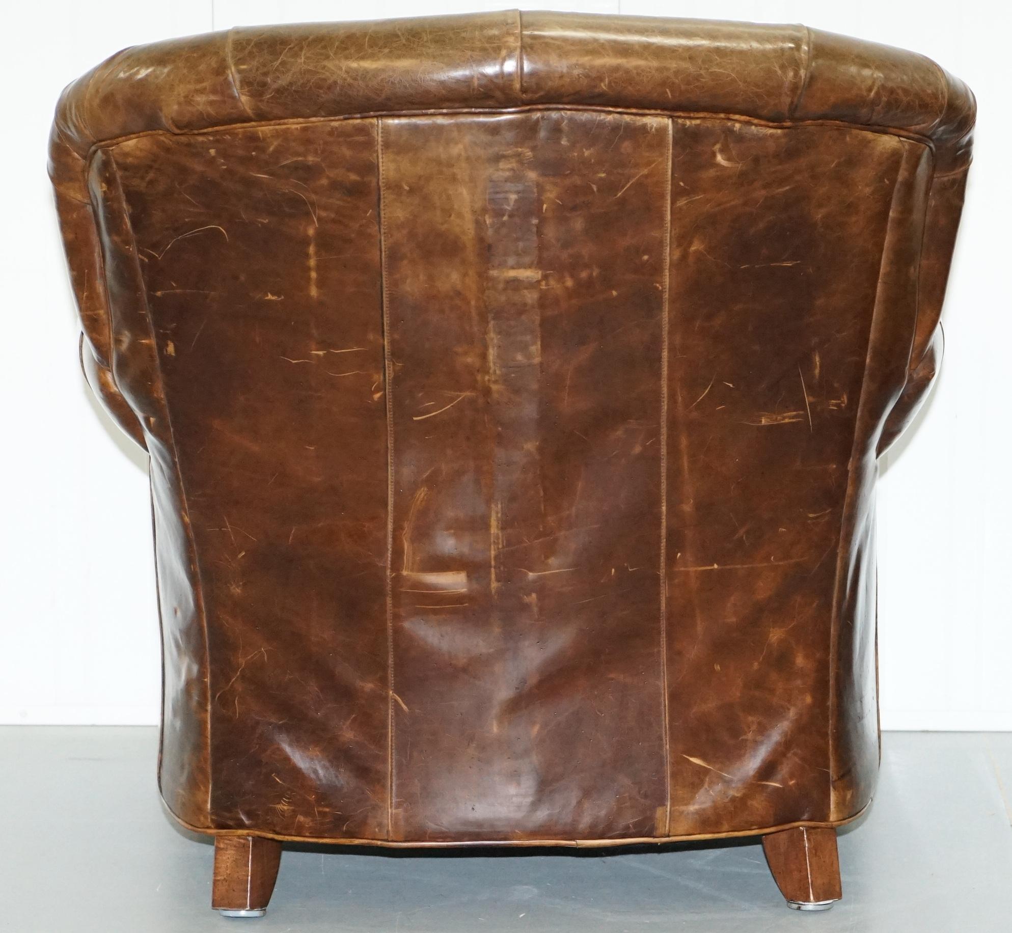 Large Vintage Aged Brown Leather Ralph Lauren Club Armchair Heritage Upholstery 11