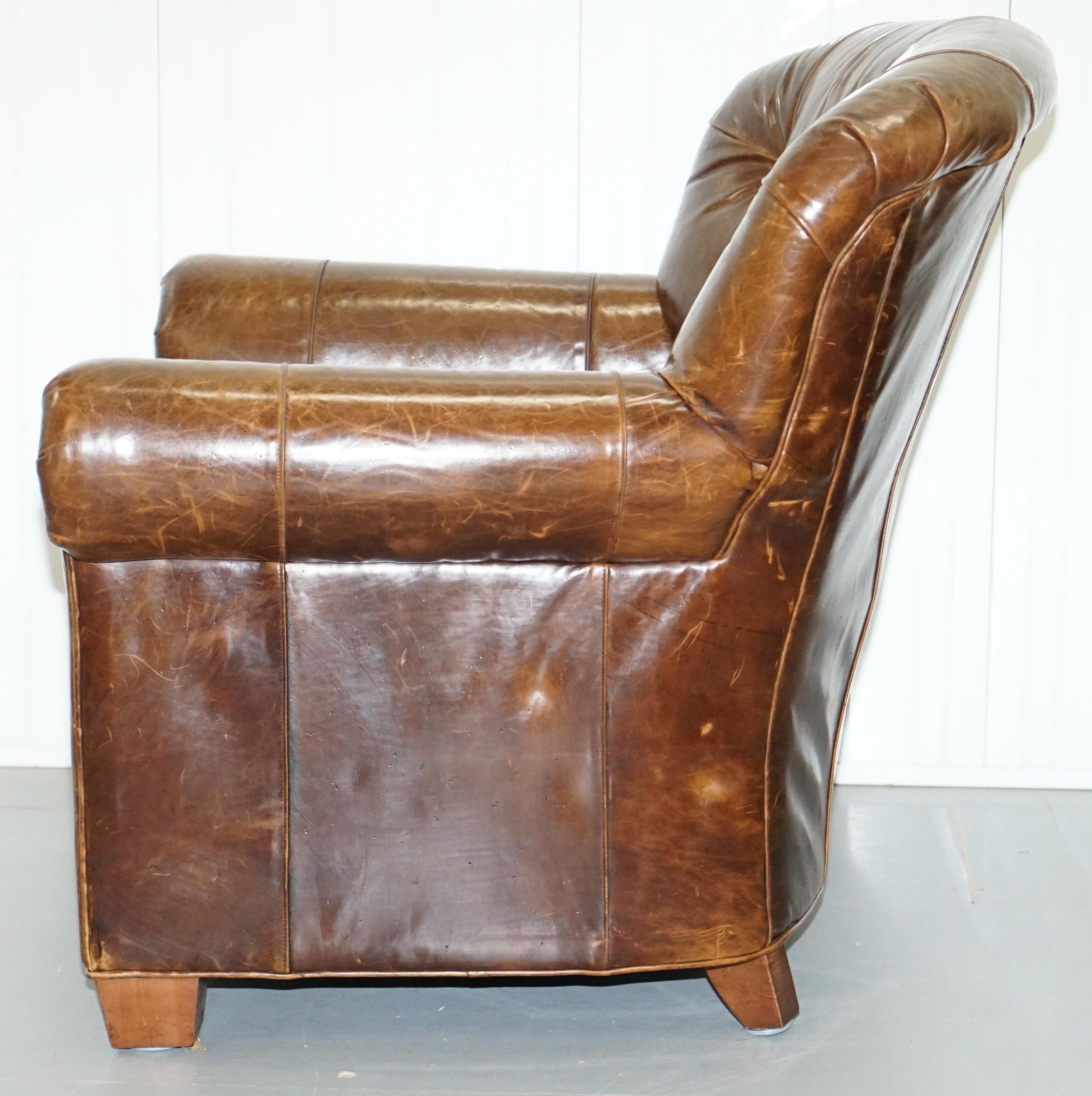Large Vintage Aged Brown Leather Ralph Lauren Club Armchair Heritage Upholstery 12