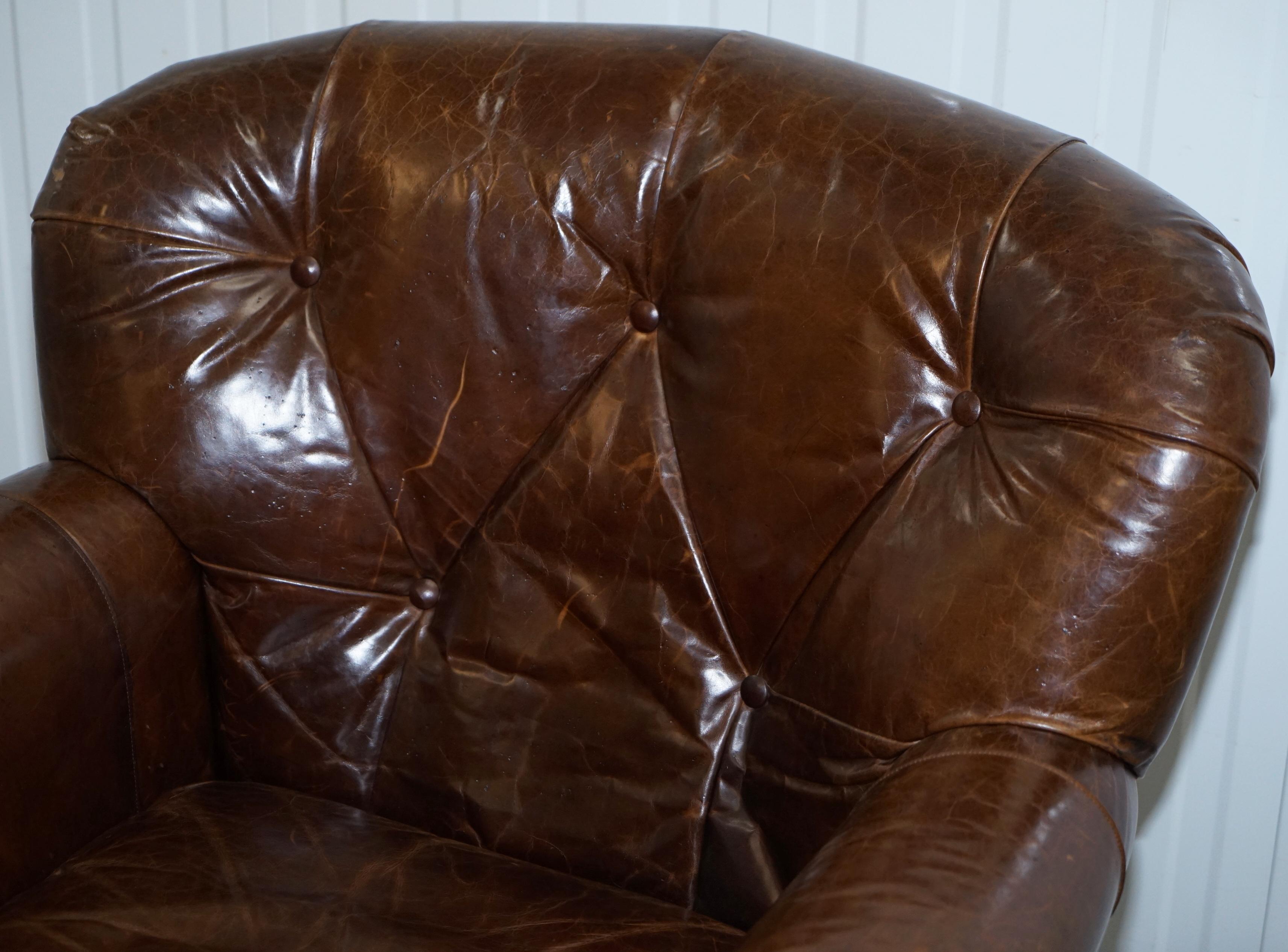 American Large Vintage Aged Brown Leather Ralph Lauren Club Armchair Heritage Upholstery