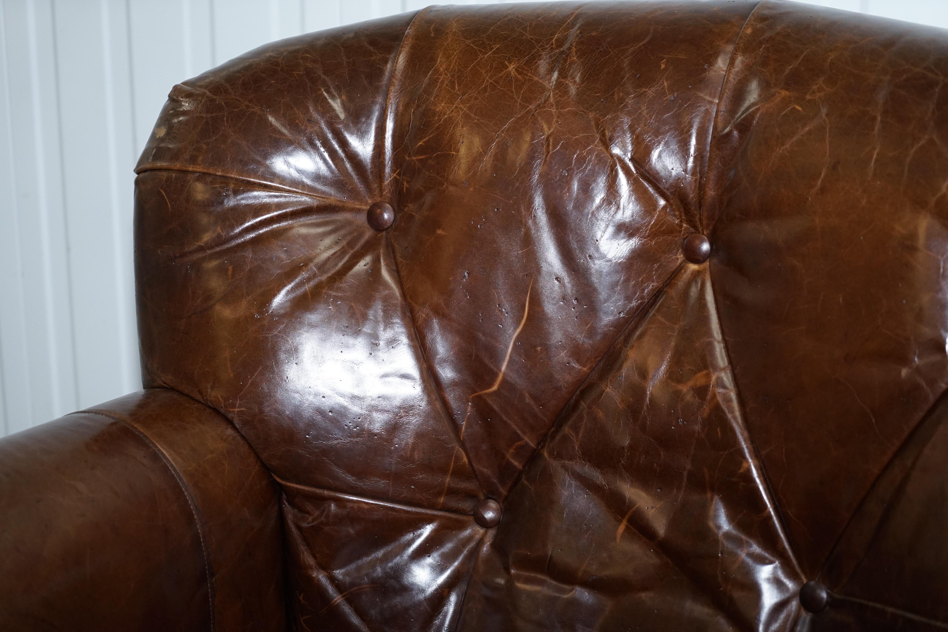 Hand-Crafted Large Vintage Aged Brown Leather Ralph Lauren Club Armchair Heritage Upholstery