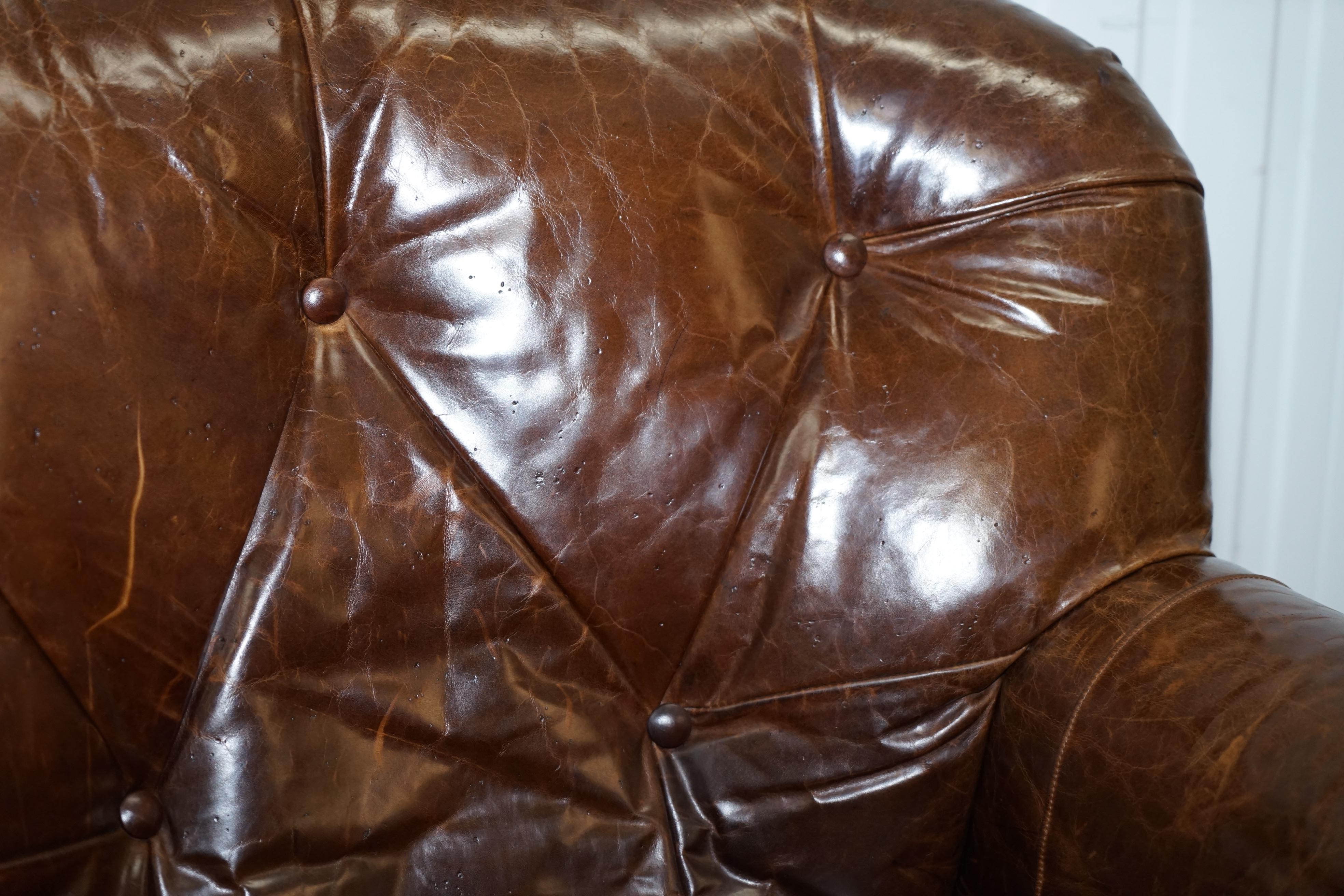 20th Century Large Vintage Aged Brown Leather Ralph Lauren Club Armchair Heritage Upholstery