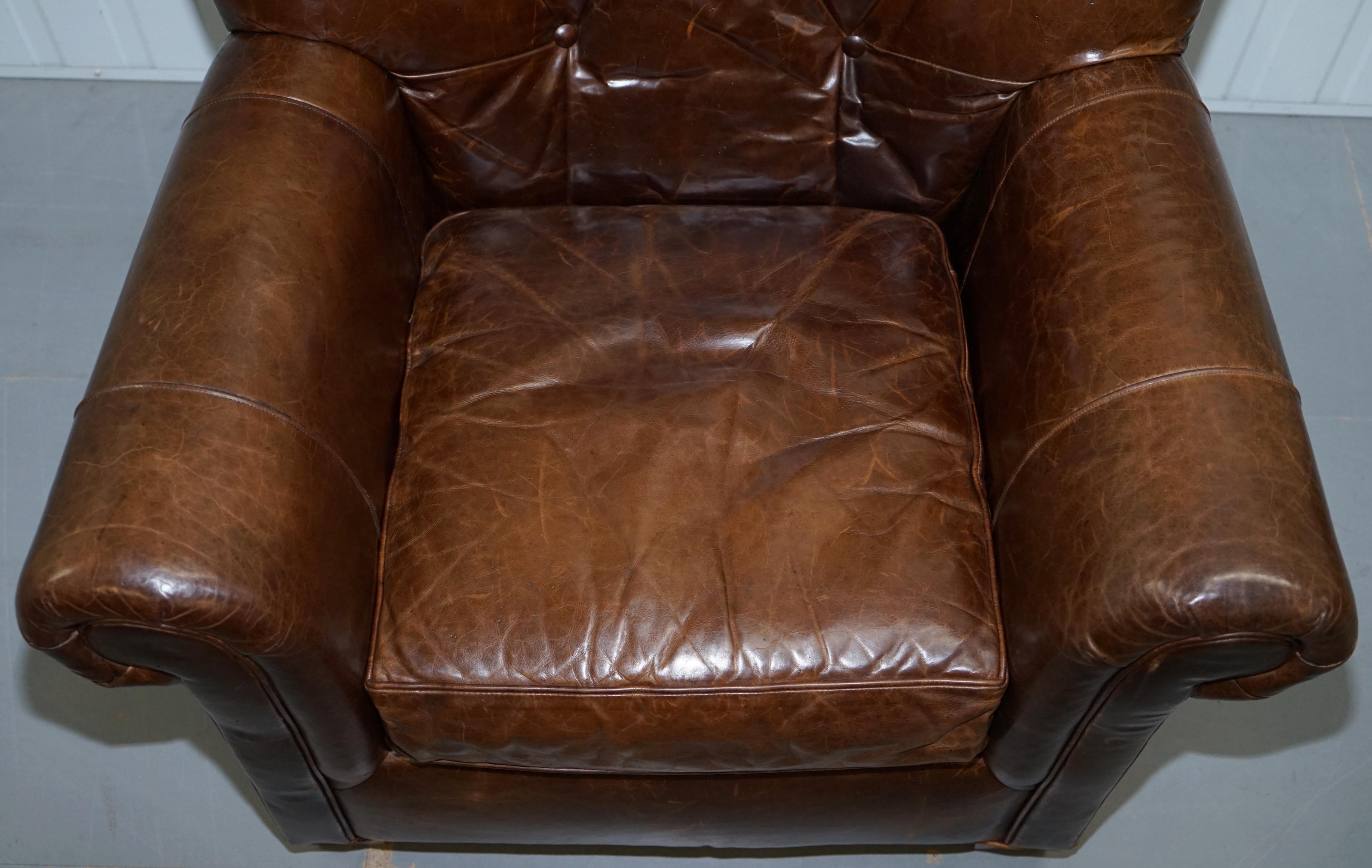 Large Vintage Aged Brown Leather Ralph Lauren Club Armchair Heritage Upholstery 1