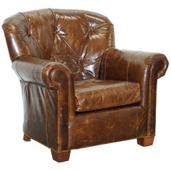 Large Vintage Aged Brown Leather Ralph Lauren Club Armchair Heritage Upholstery