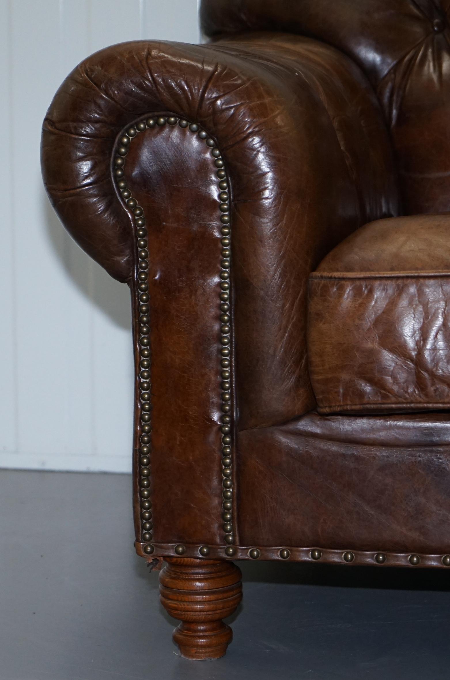 Large Vintage Aged Heritage Brown Leather Chesterfield Armchair Comfortable Halo 3