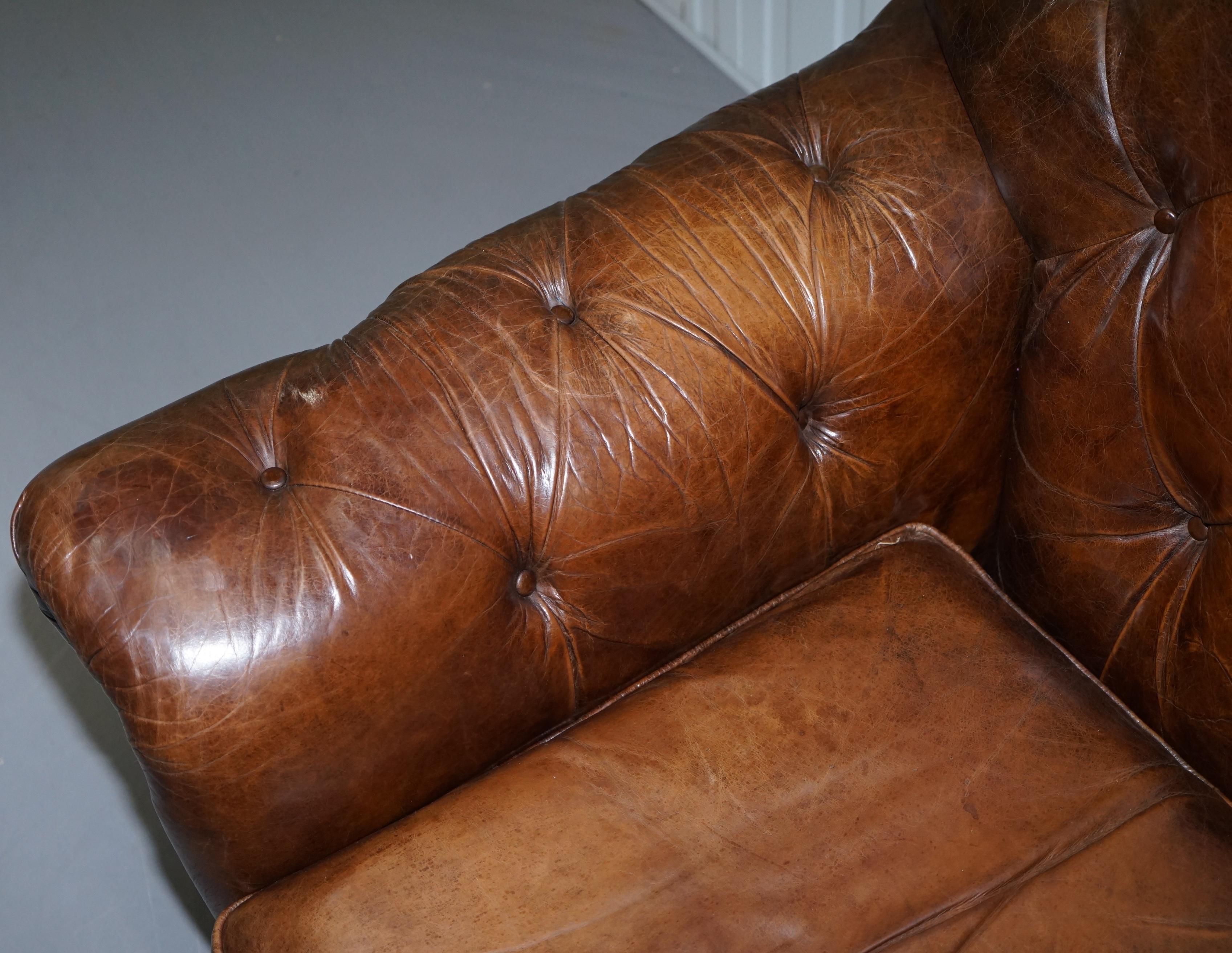 Hand-Crafted Large Vintage Aged Heritage Brown Leather Chesterfield Armchair Comfortable Halo