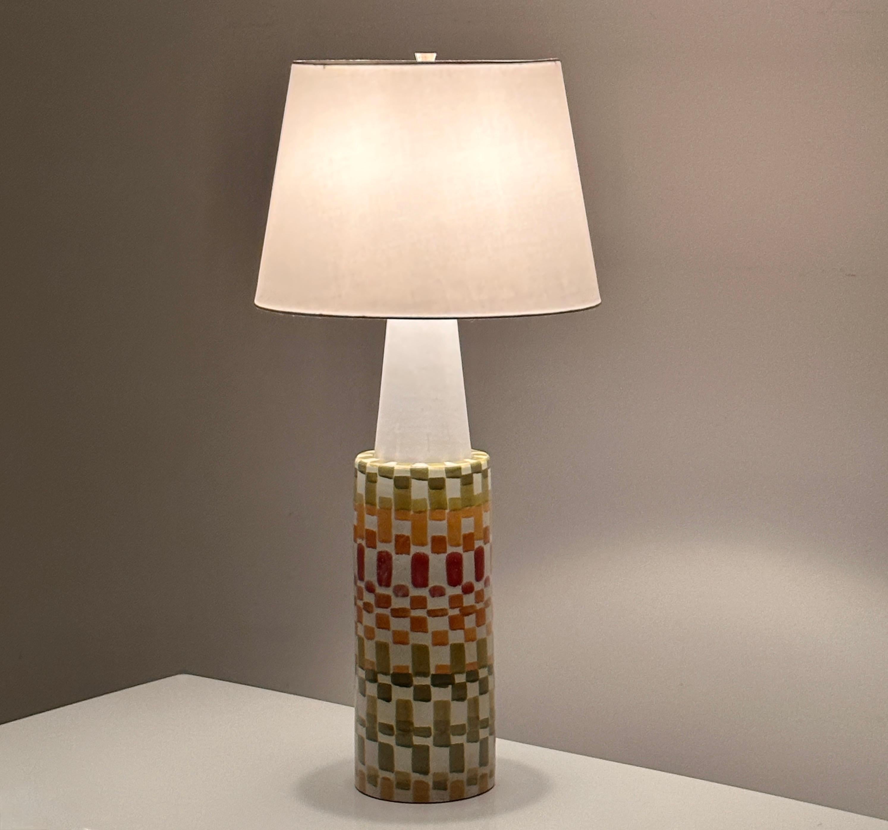 Mid-Century Modern Large Vintage Aldo Londi for Bitossi Hand Painted Colorful Mosaic Table Lamp For Sale