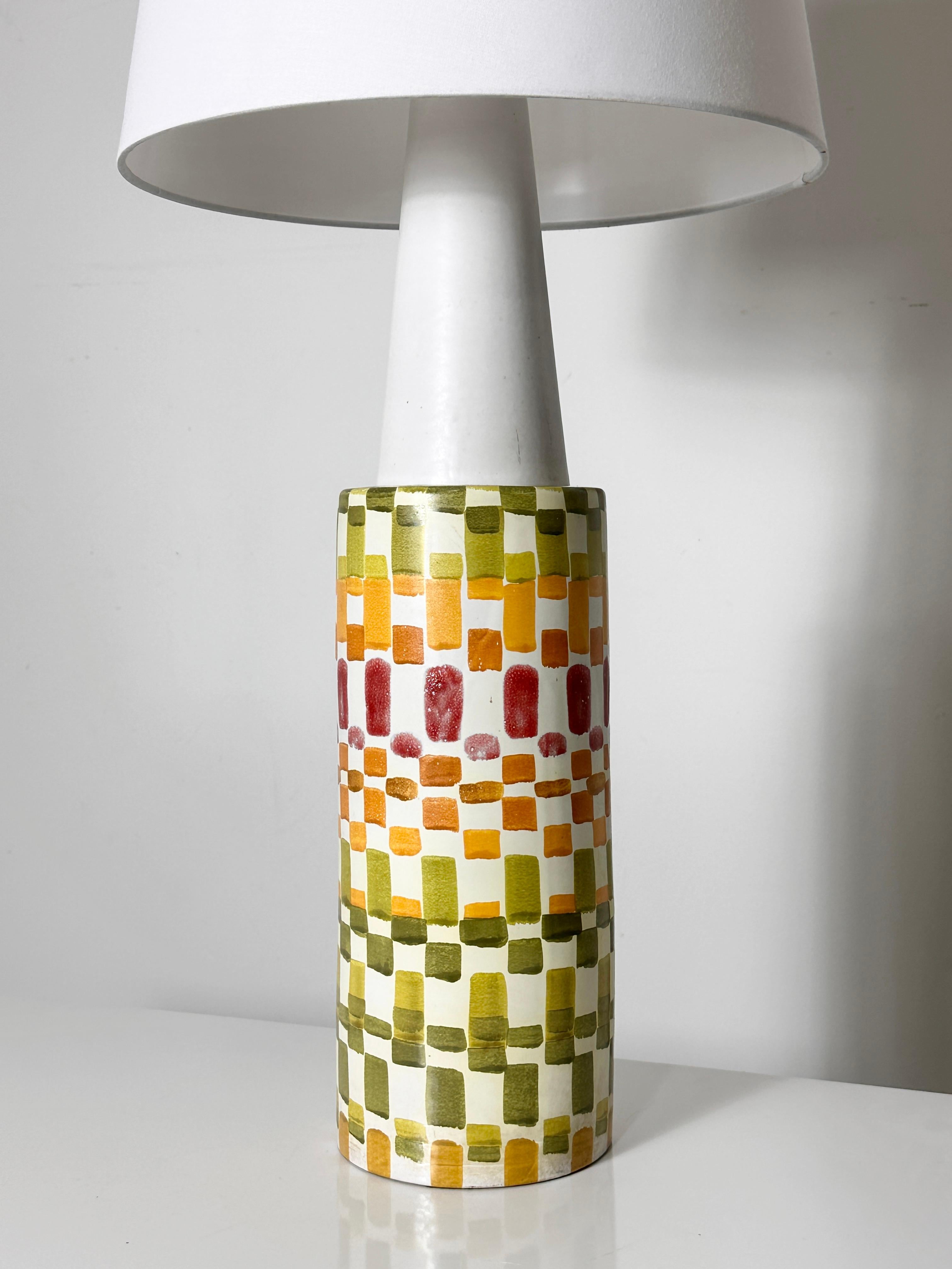 Italian Large Vintage Aldo Londi for Bitossi Hand Painted Colorful Mosaic Table Lamp For Sale