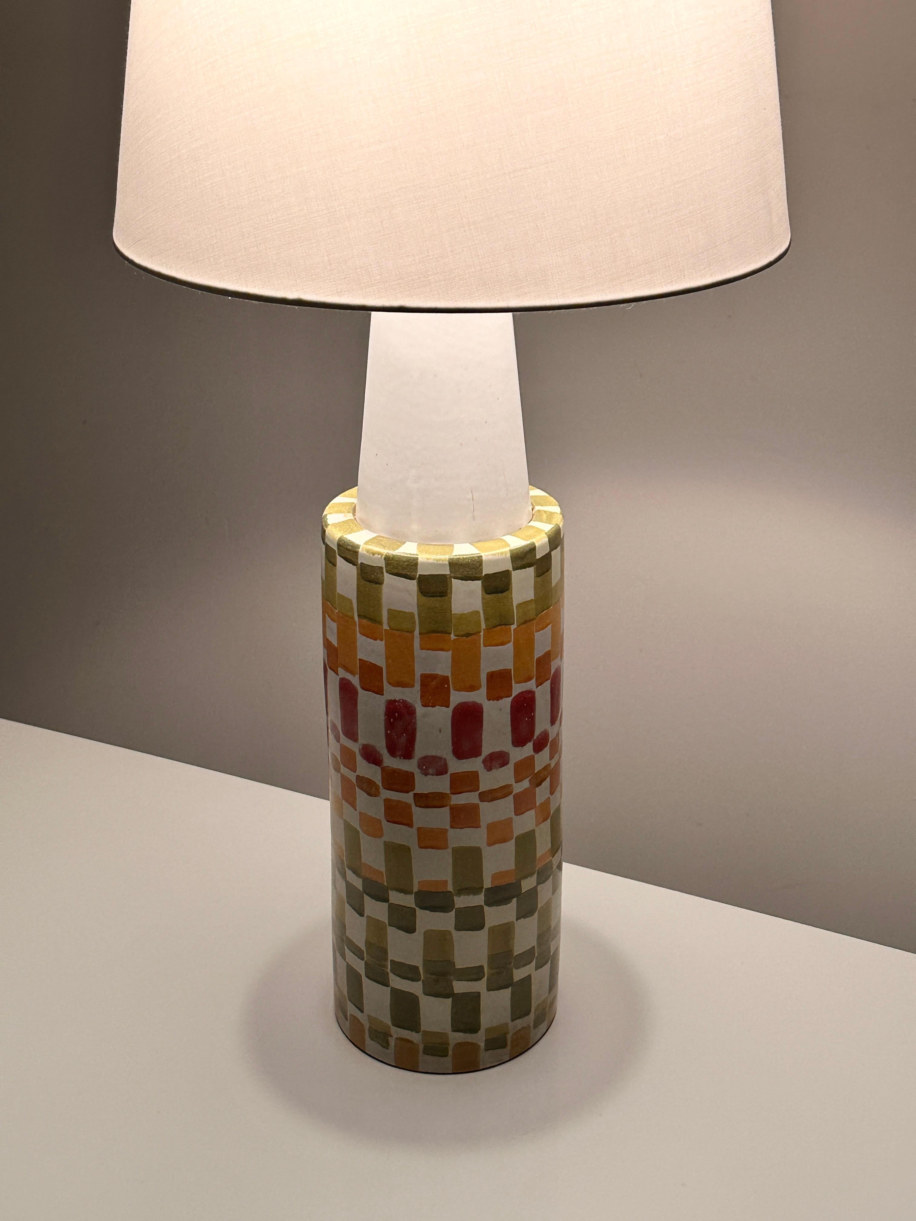 Mid-20th Century Large Vintage Aldo Londi for Bitossi Hand Painted Colorful Mosaic Table Lamp For Sale