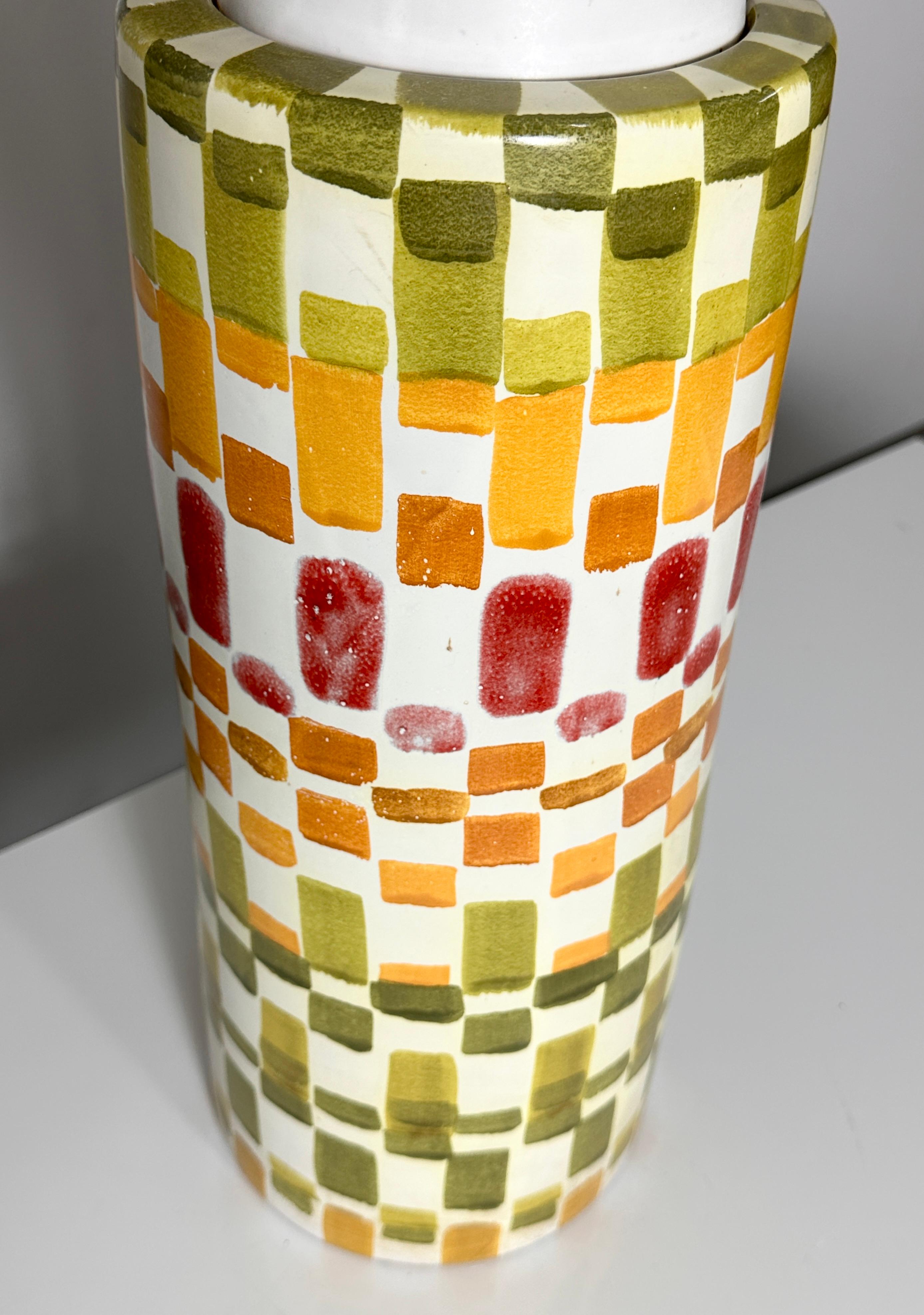 Ceramic Large Vintage Aldo Londi for Bitossi Hand Painted Colorful Mosaic Table Lamp For Sale
