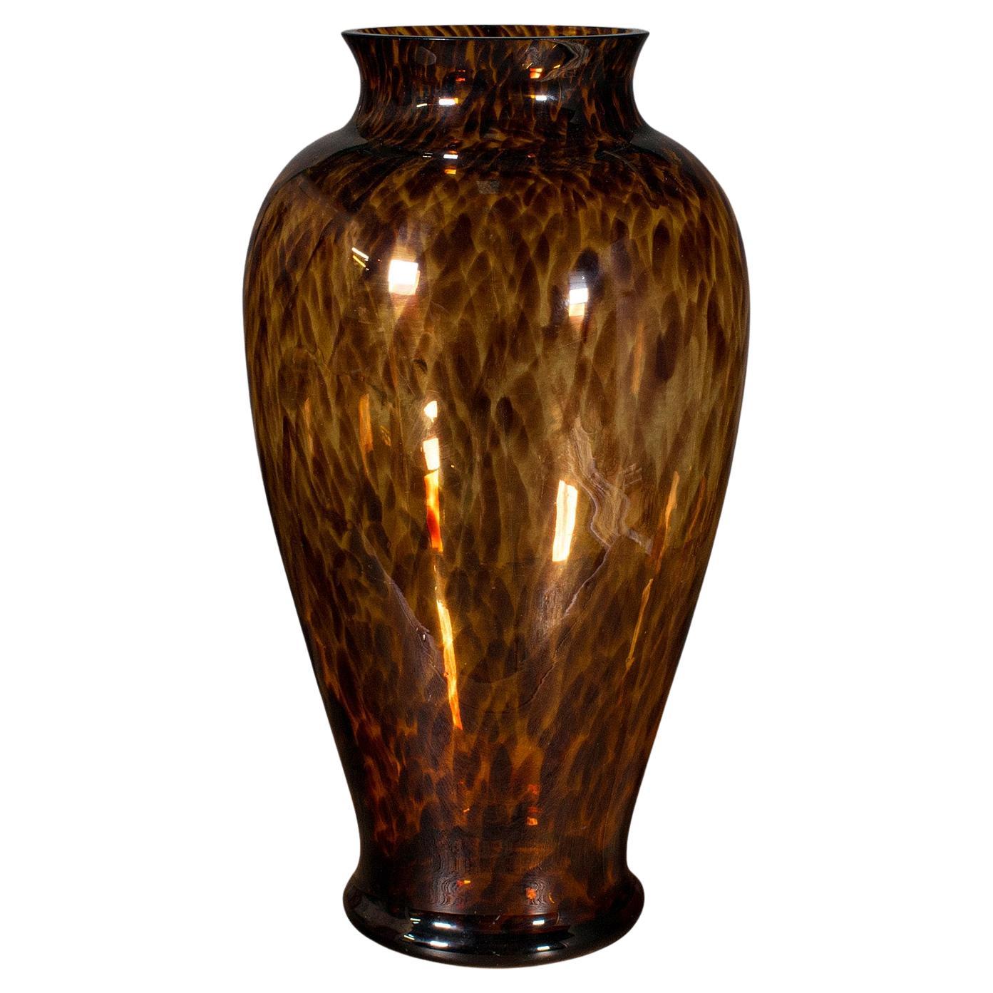 Grand vase à fleurs ambrées italien, verre d'art, urne balustre, vers 1970