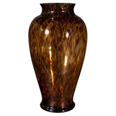 Grand vase à fleurs ambrées italien, verre d'art, urne balustre, vers 1970