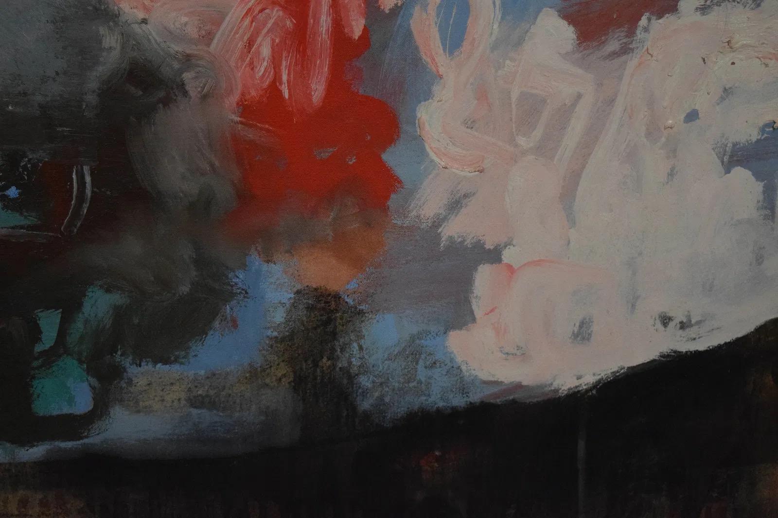 Große Vintage American School Abstract Expressionist neutralen Ton Ölgemälde im Zustand „Gut“ im Angebot in Elkton, MD