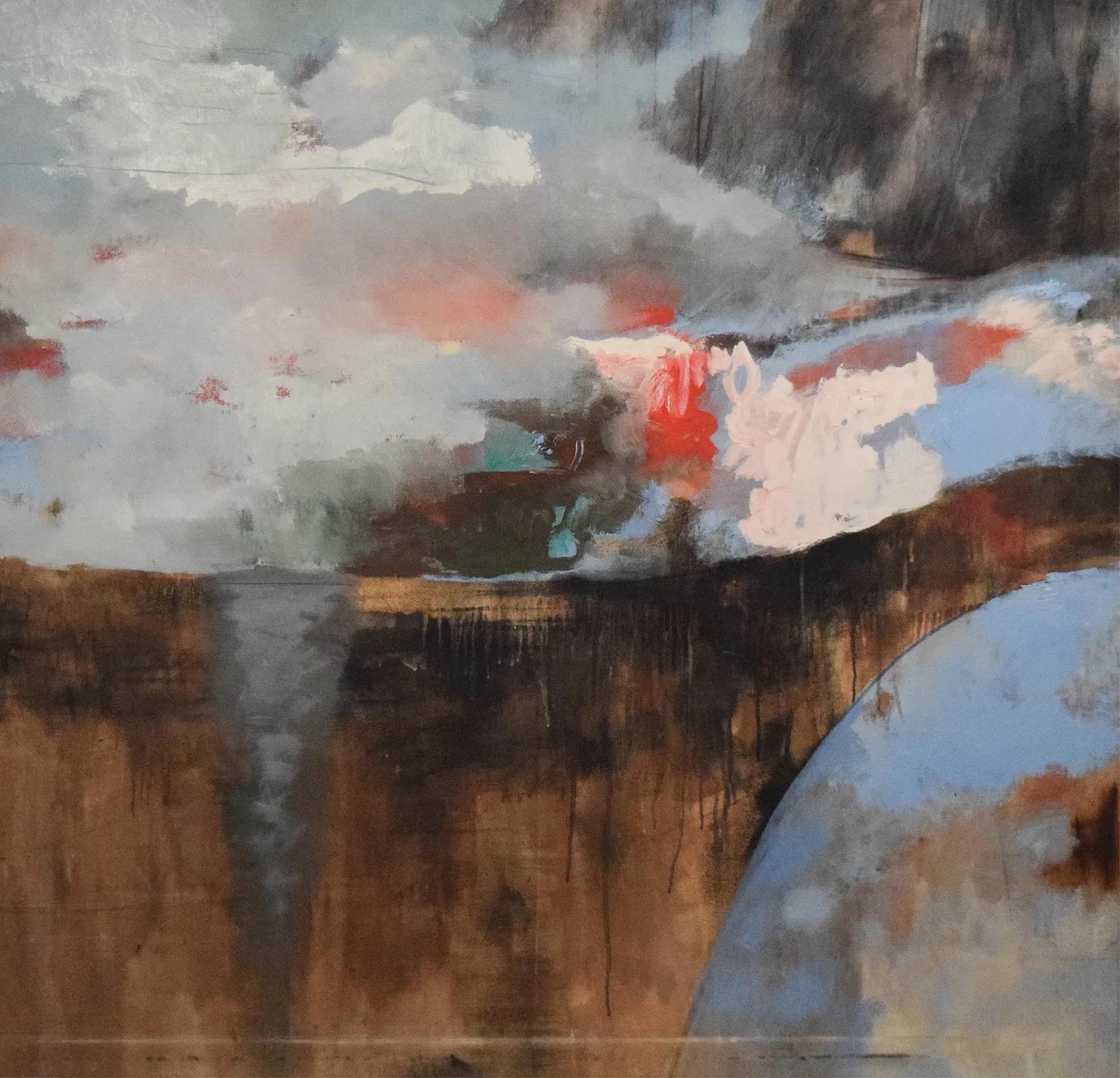 Große Vintage American School Abstract Expressionist neutralen Ton Ölgemälde (20. Jahrhundert) im Angebot