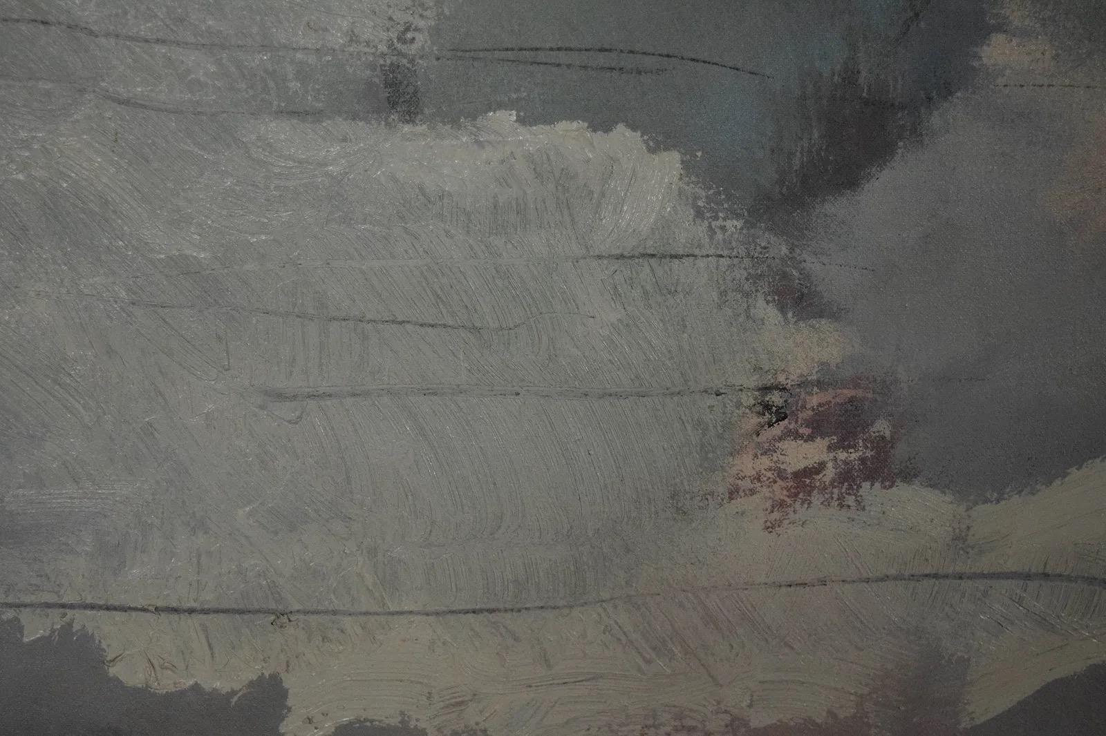 Große Vintage American School Abstract Expressionist neutralen Ton Ölgemälde im Angebot 2