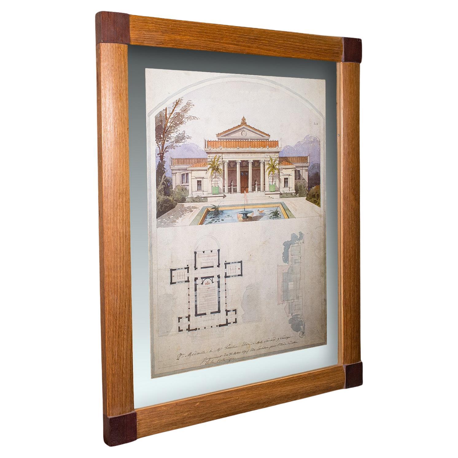 Grand plan de villa architecturale vintage, français, encadré, d
après Edmond Paulin, Art