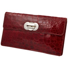 Large Vintage Argentina Red Crocodile Clutch Bag, circa 1940