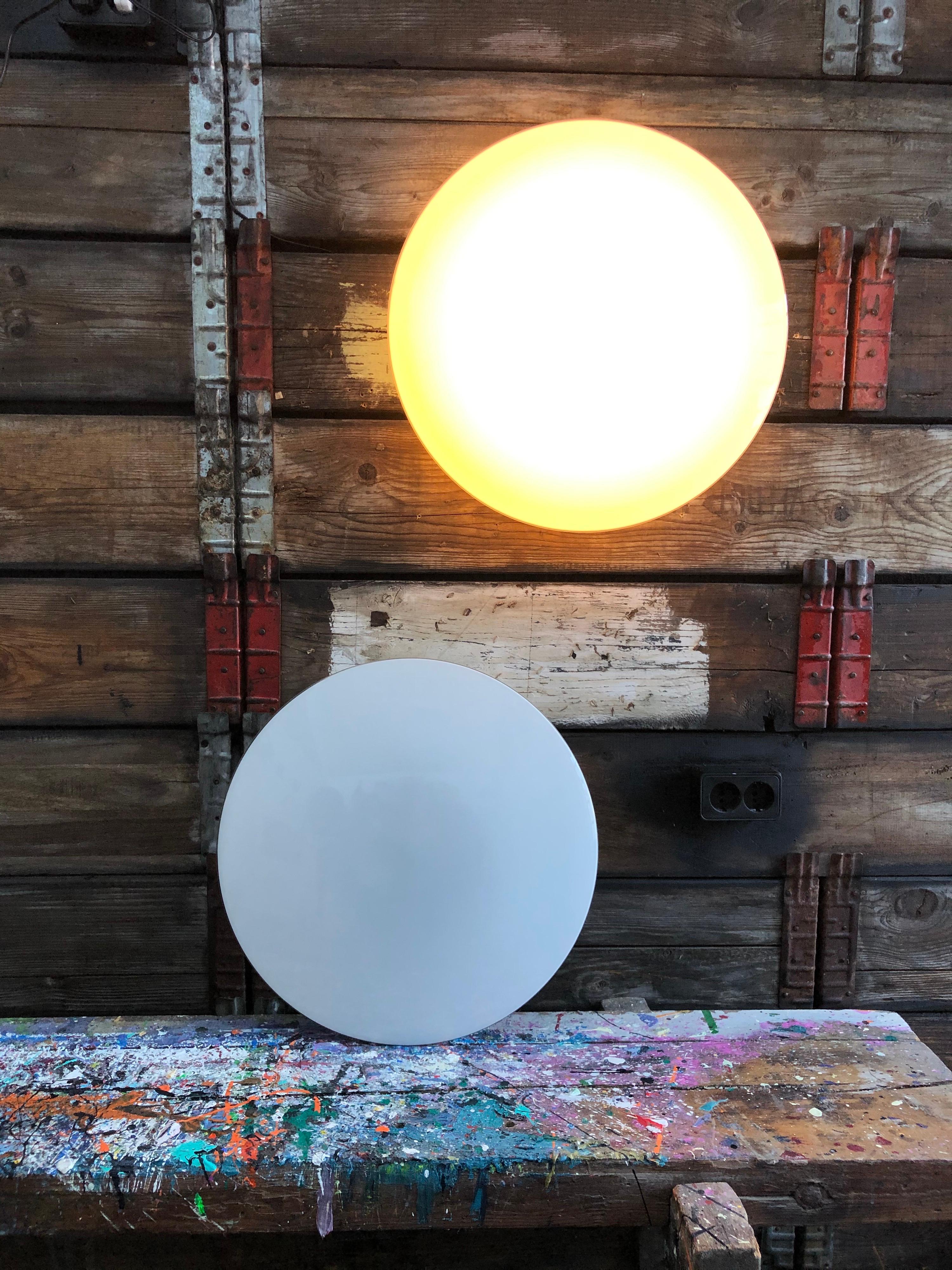 Large Vintage Arne Jacobsen Louis Poulsen Eklipta Opaline Wall Ceiling Lamps 6